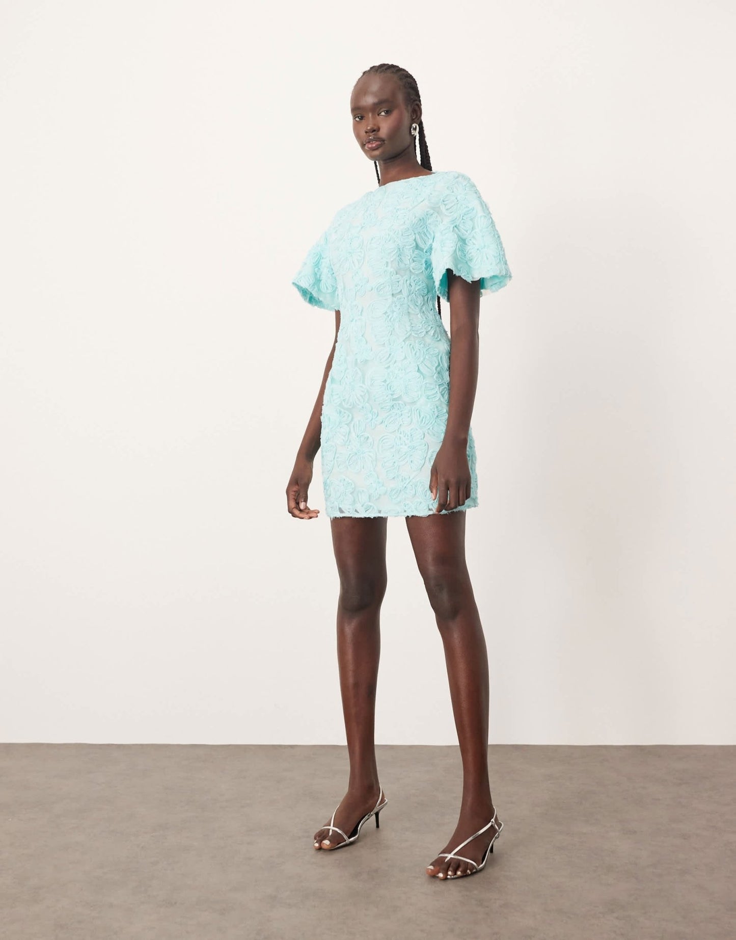 ARRANGE embroidered floral dome t-shirt sleeve mini dress in blue - ASOS Sample Sale