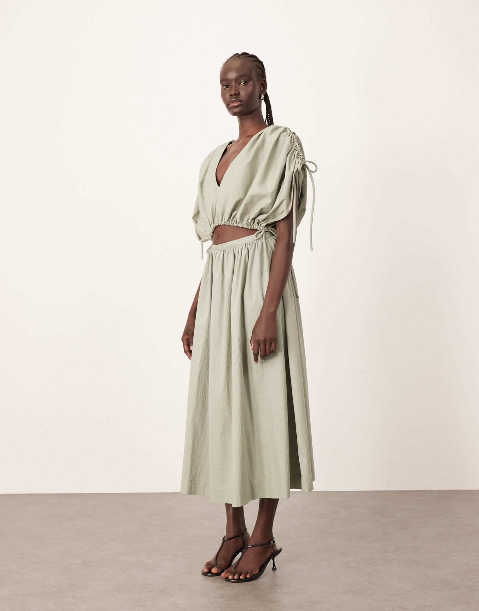 ARRANGE full skirt co-ord with drop waist detail in sage - ASOS Sample Sale