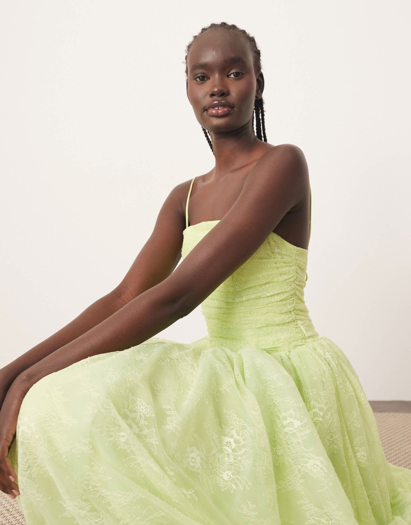 ARRANGE lace corset detail midi dress with full skirt in apple green - ASOS Sample Sale