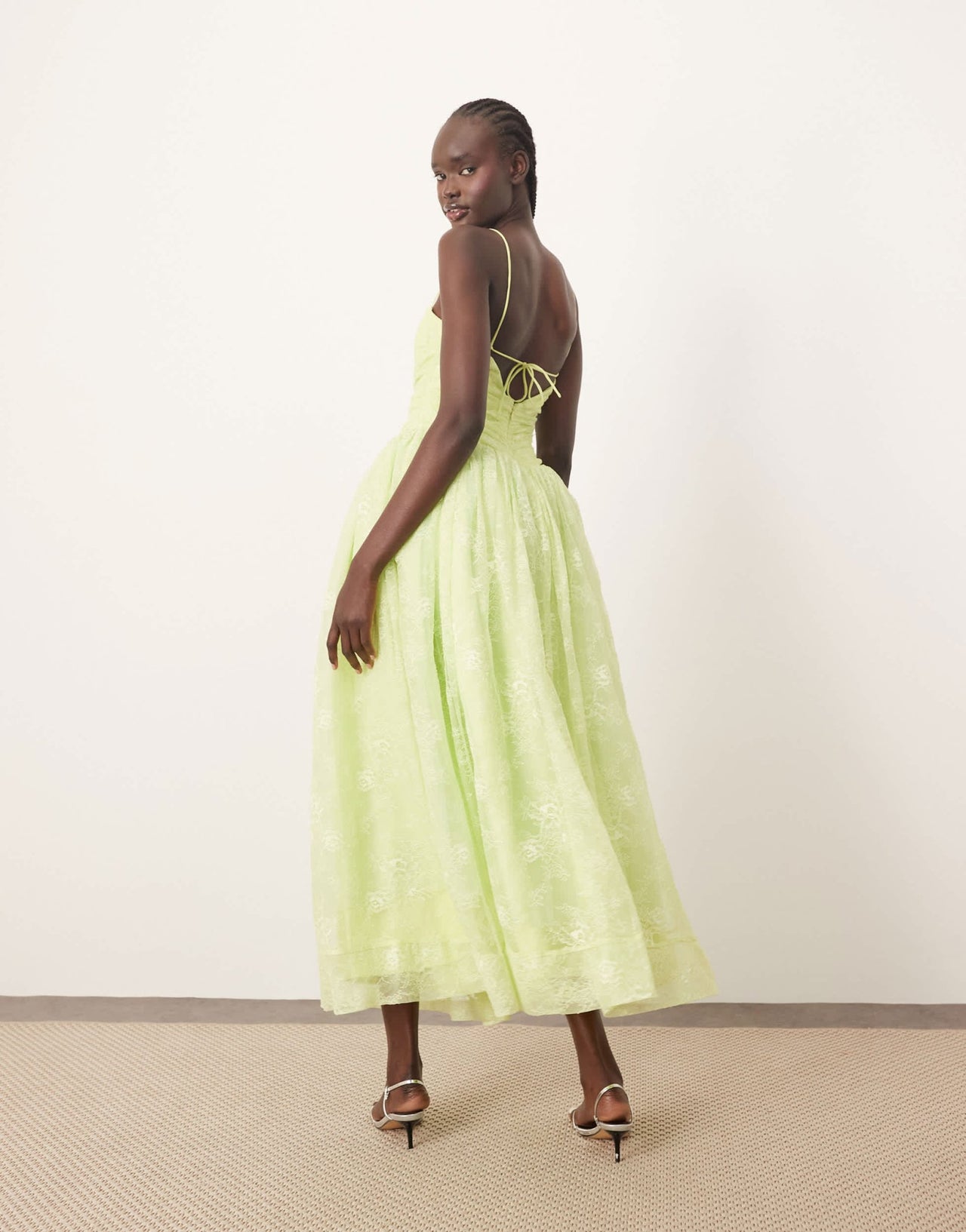 ARRANGE lace corset detail midi dress with full skirt in apple green - ASOS Sample Sale