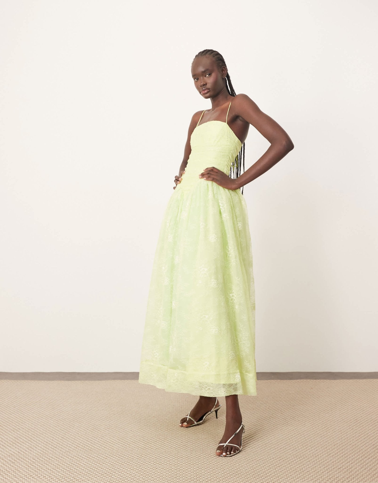ARRANGE lace corset detail midi dress with full skirt in apple green - ASOS Sample Sale