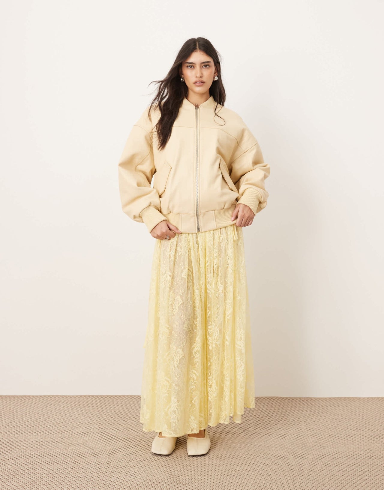 ARRANGE lace drawstring detail volume maxi skirt in lemon - ASOS Sample Sale