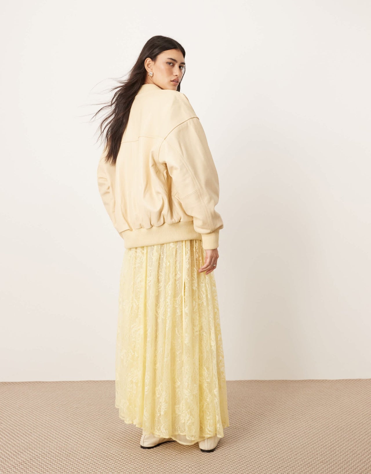 ARRANGE lace drawstring detail volume maxi skirt in lemon - ASOS Sample Sale