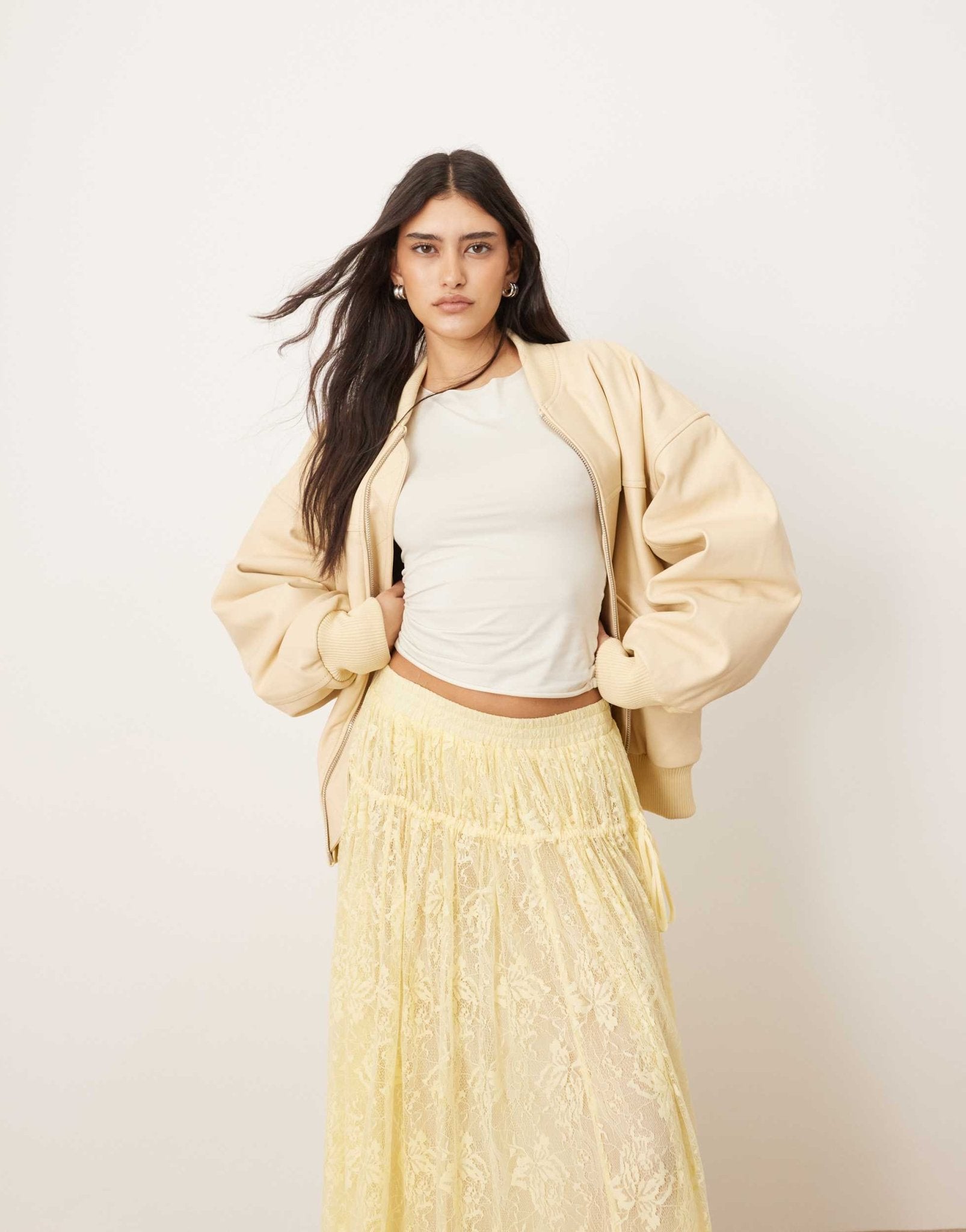ARRANGE lace drawstring detail volume maxi skirt in lemon - ASOS Sample Sale