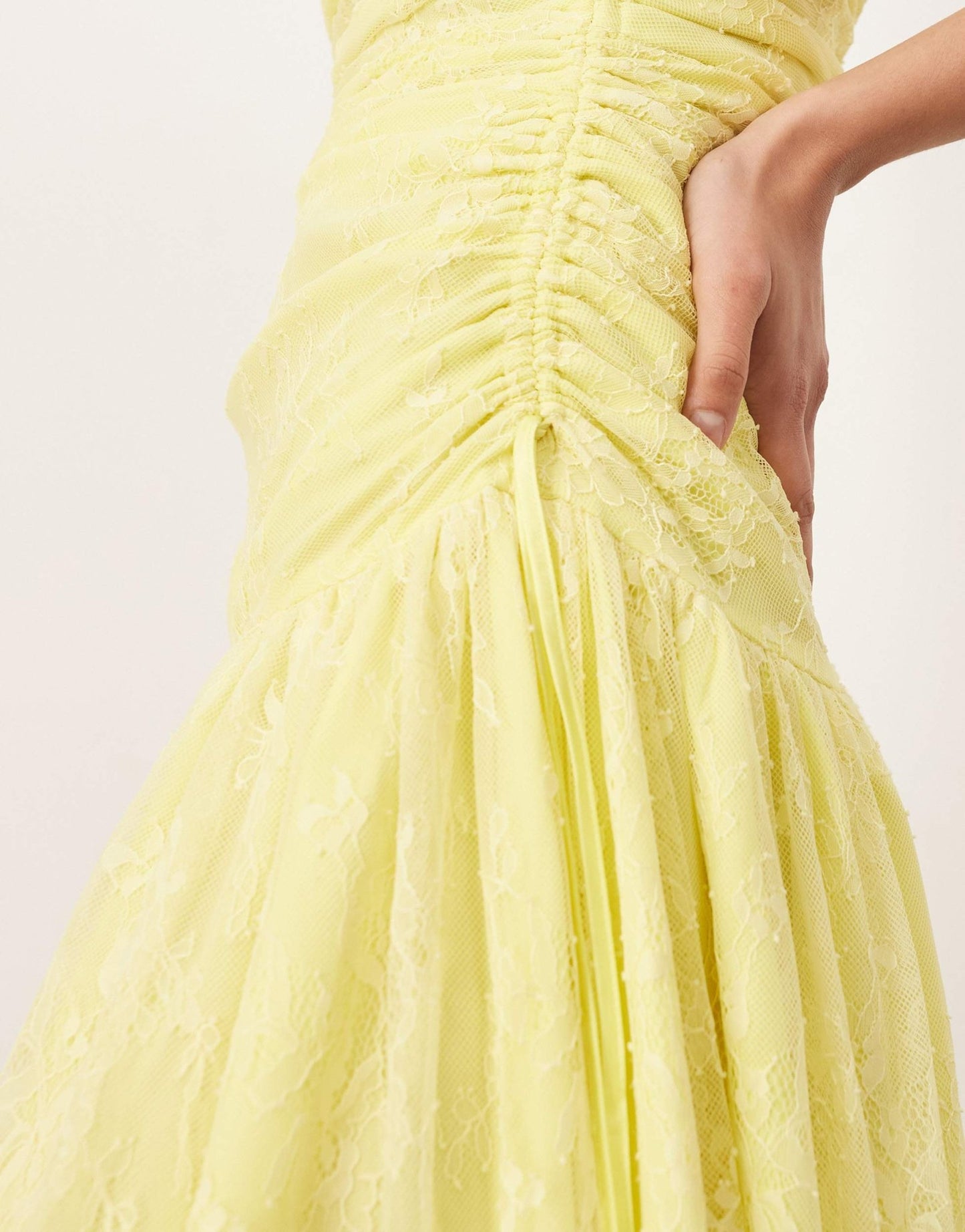 ARRANGE lace ruched dropped waist midi dress in lemon - ASOS Sample Sale