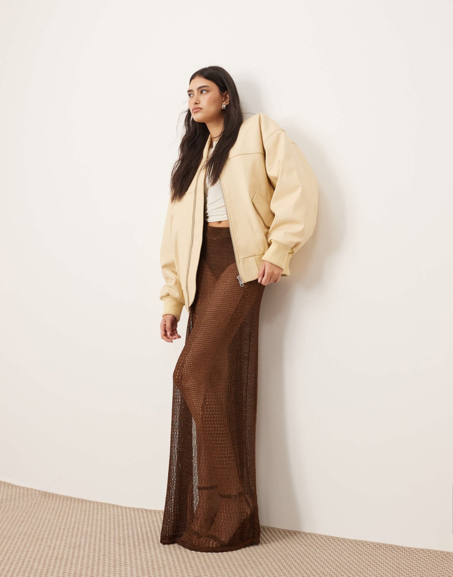 ARRANGE metallic knitted sheer sweeping maxi skirt in chocolate - ASOS Sample Sale