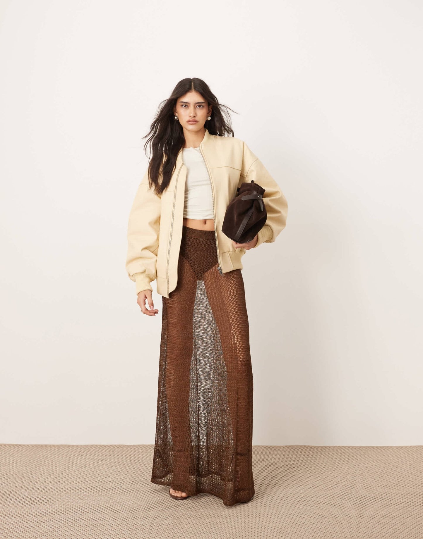 ARRANGE metallic knitted sheer sweeping maxi skirt in chocolate - ASOS Sample Sale
