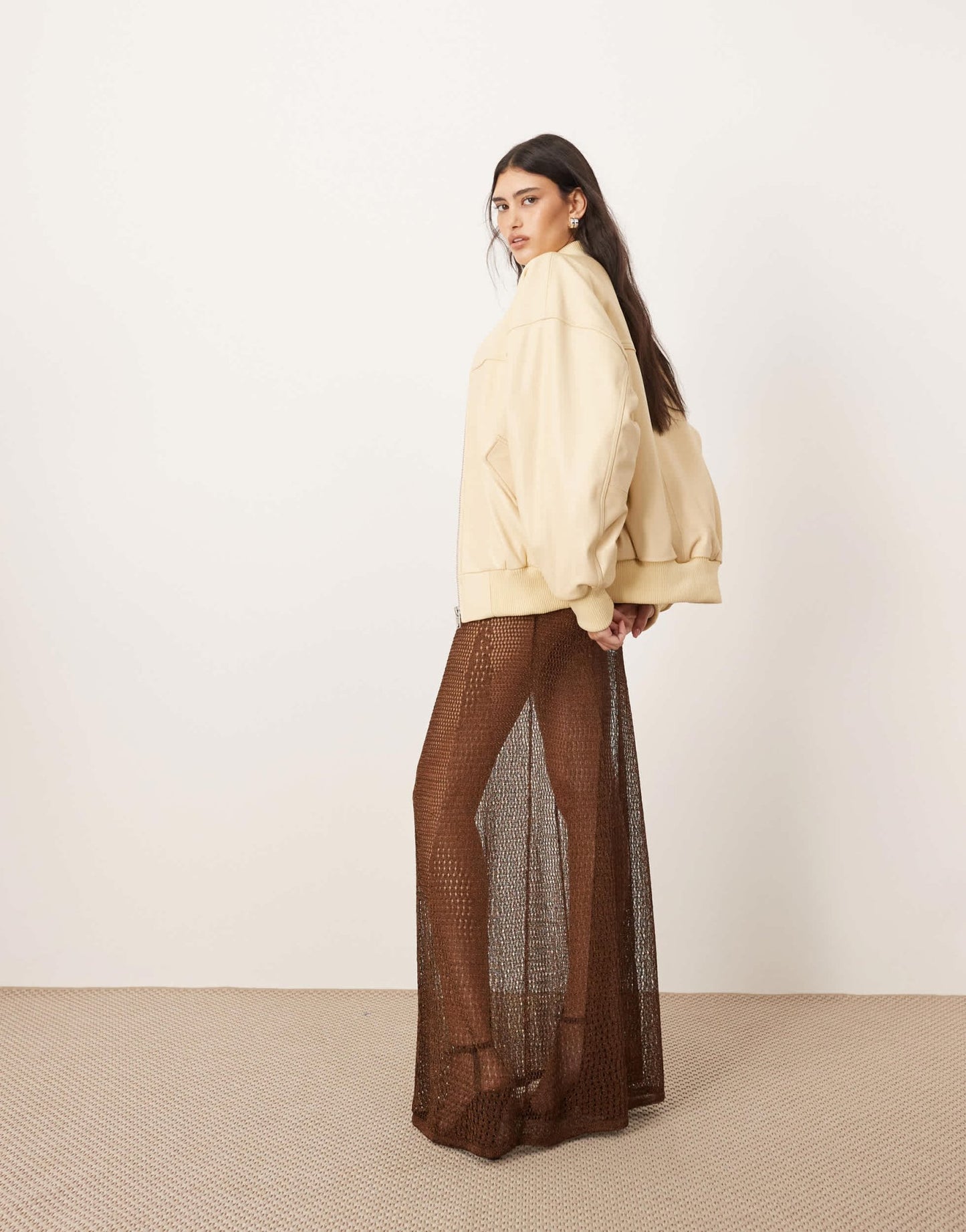 ARRANGE metallic knitted sheer sweeping maxi skirt in chocolate - ASOS Sample Sale