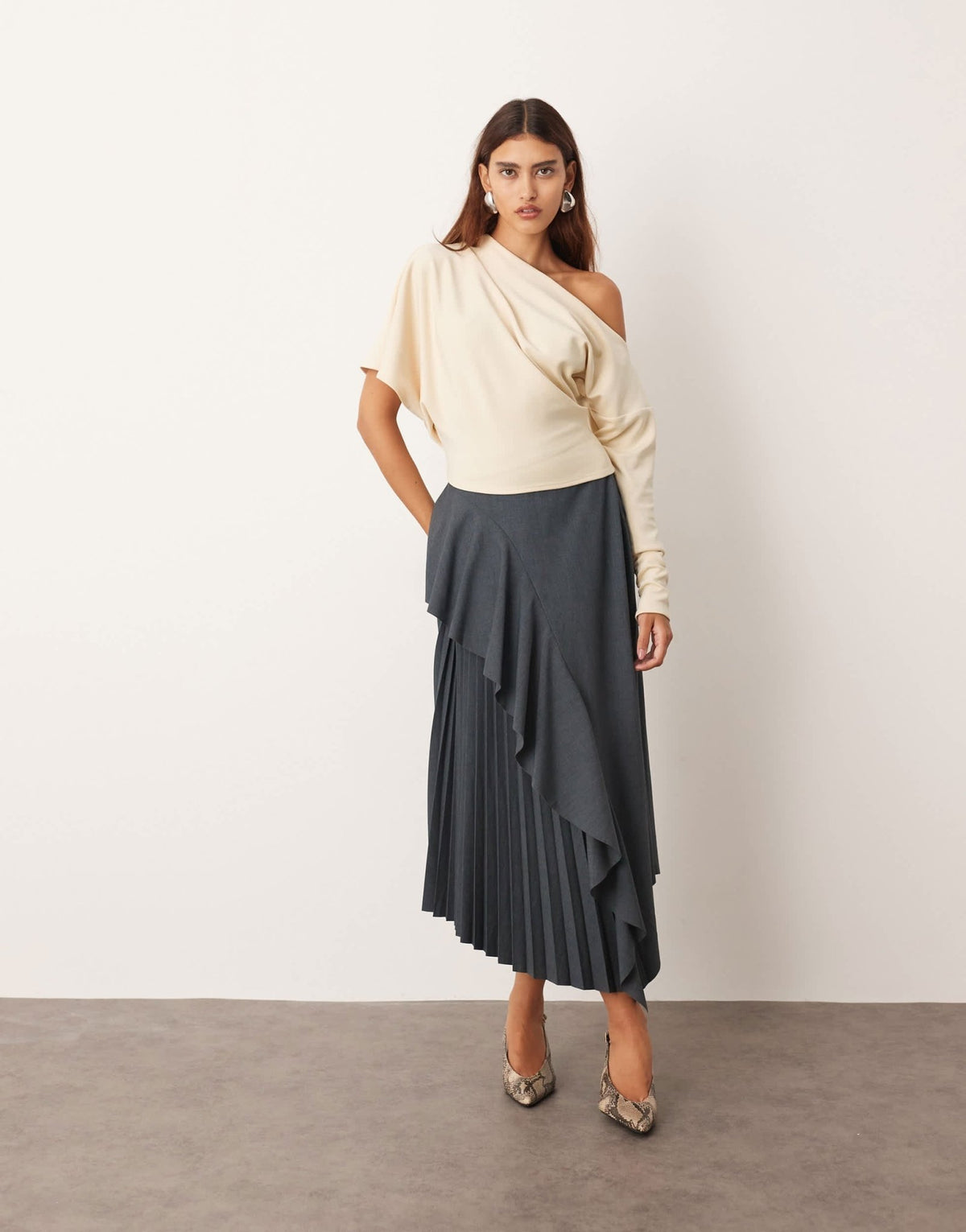ARRANGE off shoulder drape top in buttermilk - ASOS Sample Sale
