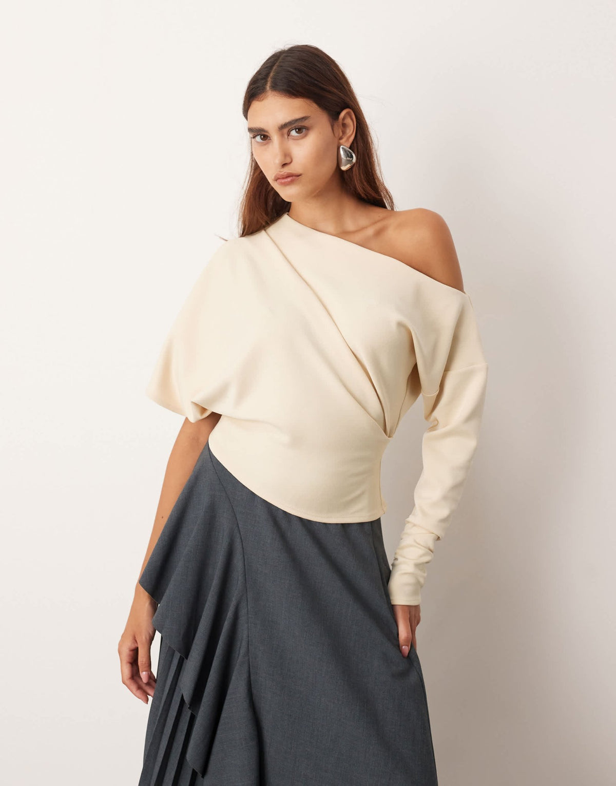 ARRANGE off shoulder drape top in buttermilk - ASOS Sample Sale