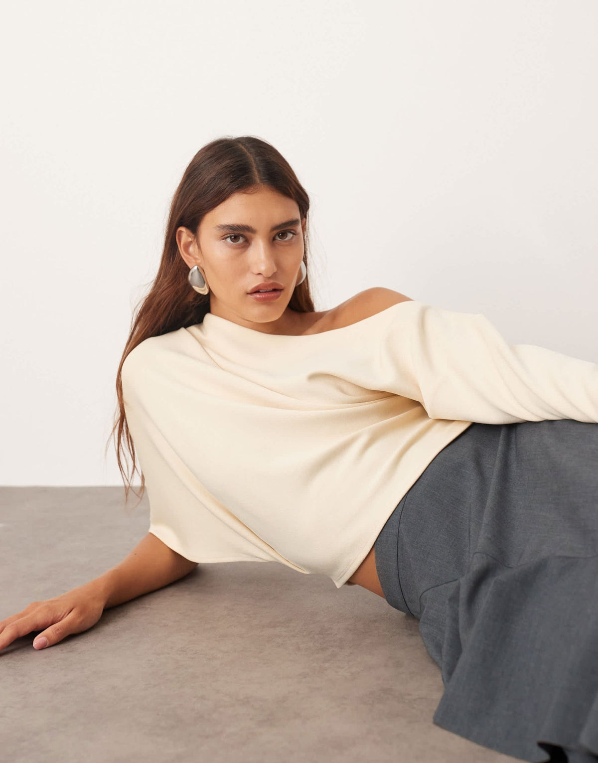 ARRANGE off shoulder drape top in buttermilk - ASOS Sample Sale