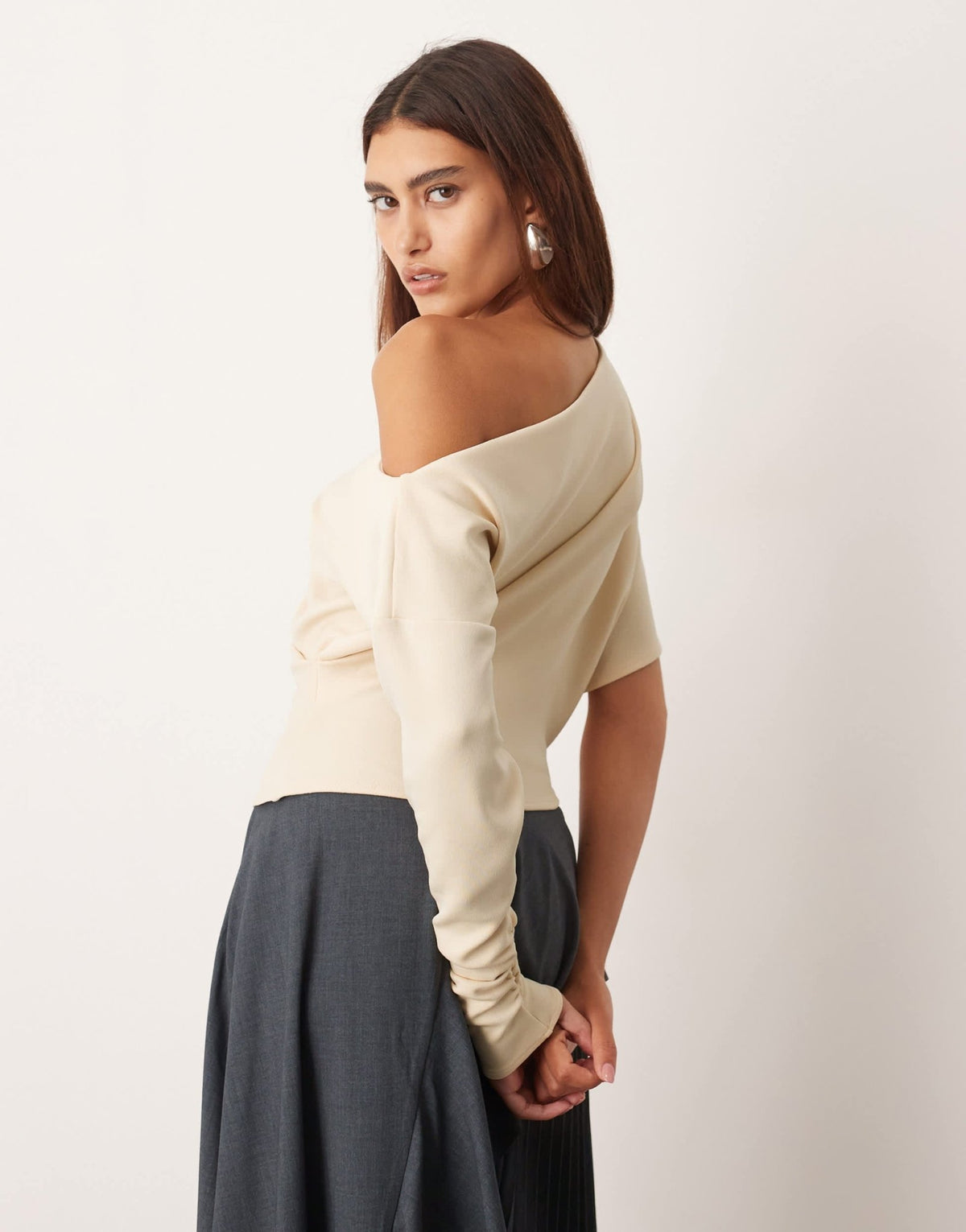 ARRANGE off shoulder drape top in buttermilk - ASOS Sample Sale