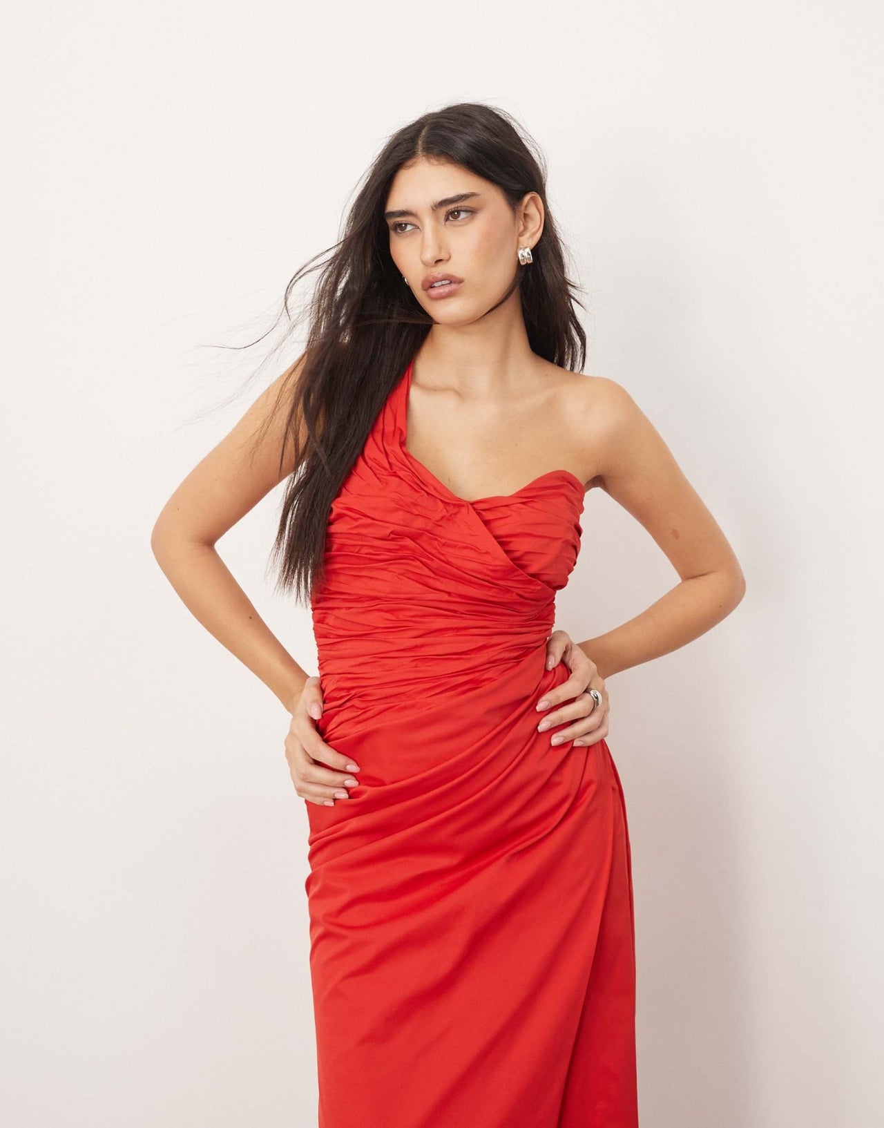 ARRANGE one shoulder sculpted and draped maxi dress in red - ASOS Sample Sale