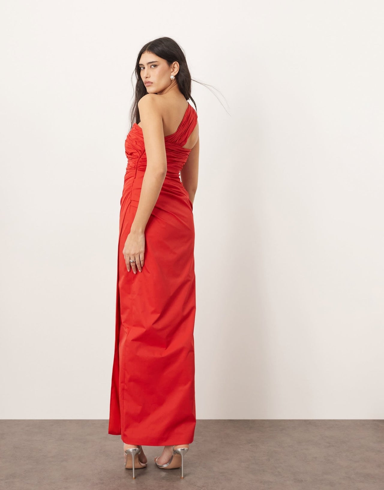 ARRANGE one shoulder sculpted and draped maxi dress in red - ASOS Sample Sale