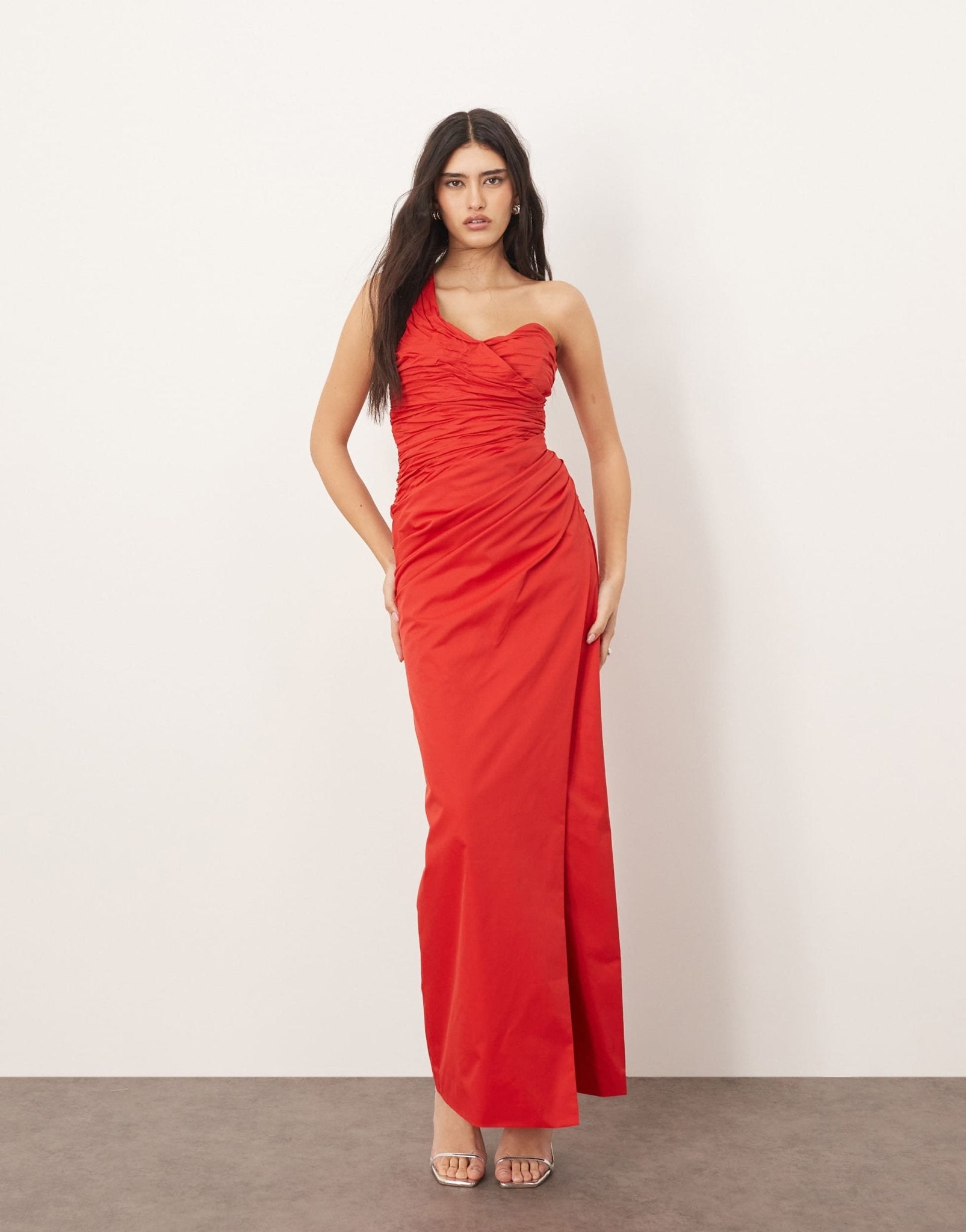 ARRANGE one shoulder sculpted and draped maxi dress in red - ASOS Sample Sale