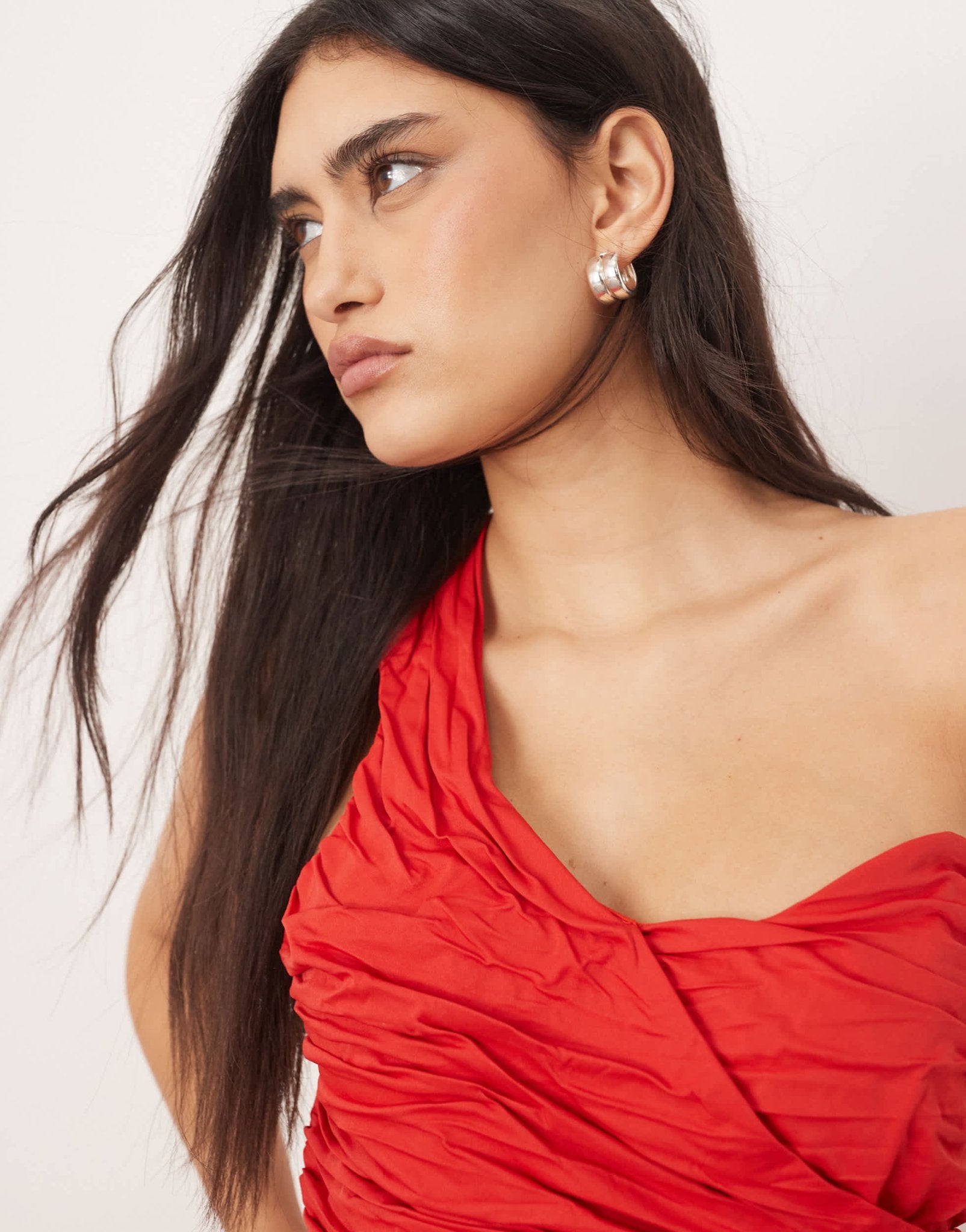 ARRANGE one shoulder sculpted and draped maxi dress in red - ASOS Sample Sale