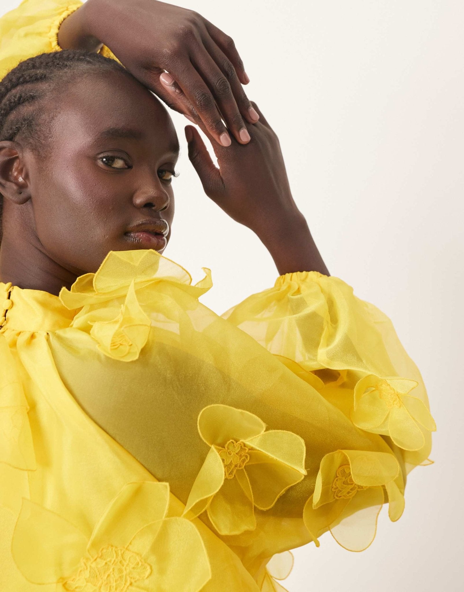 ARRANGE organza applique floral high neck trapeze mini dress in yellow - ASOS Sample Sale