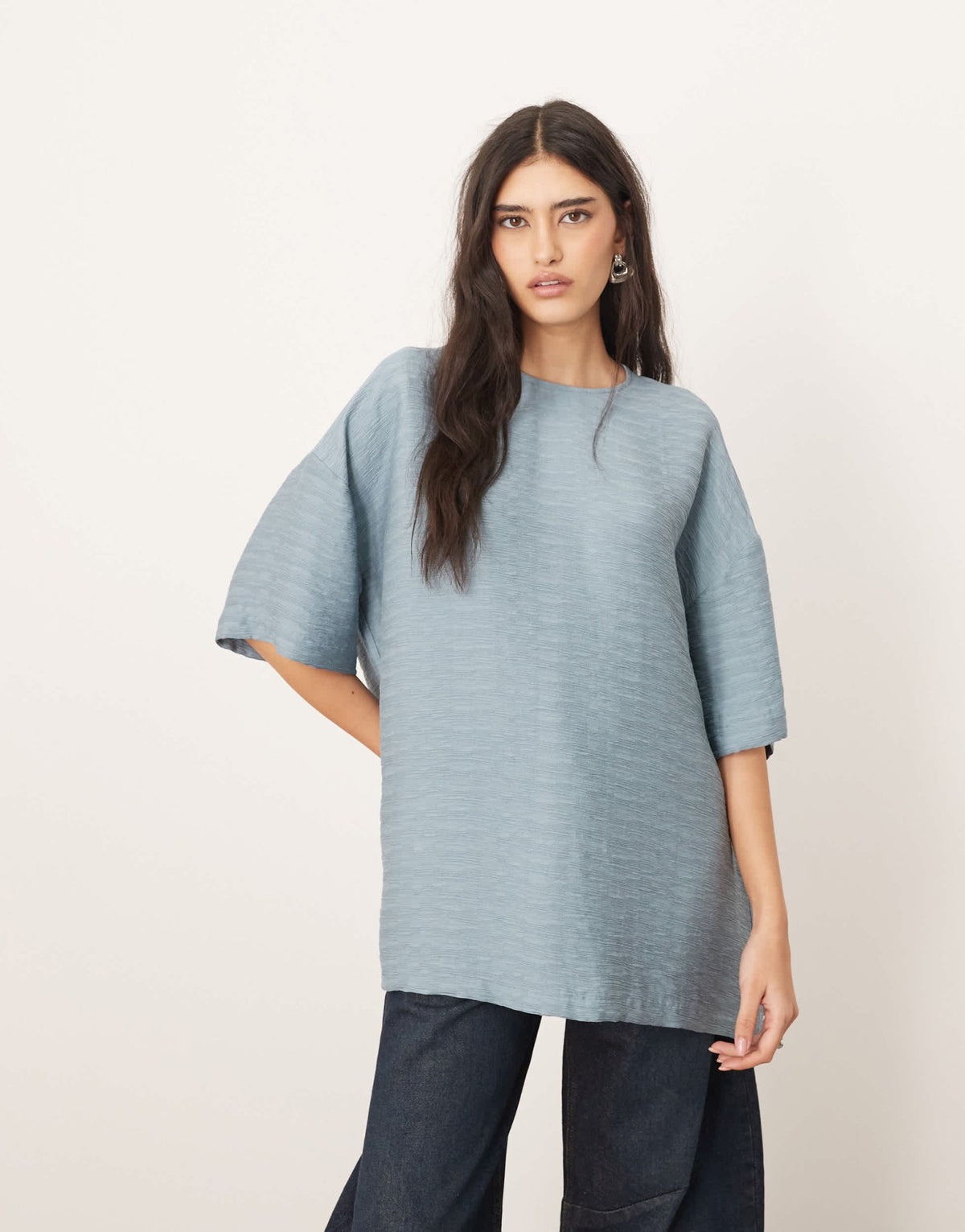 ARRANGE oversized textured boxy woven t-shirt in denim blue - ASOS Sample Sale