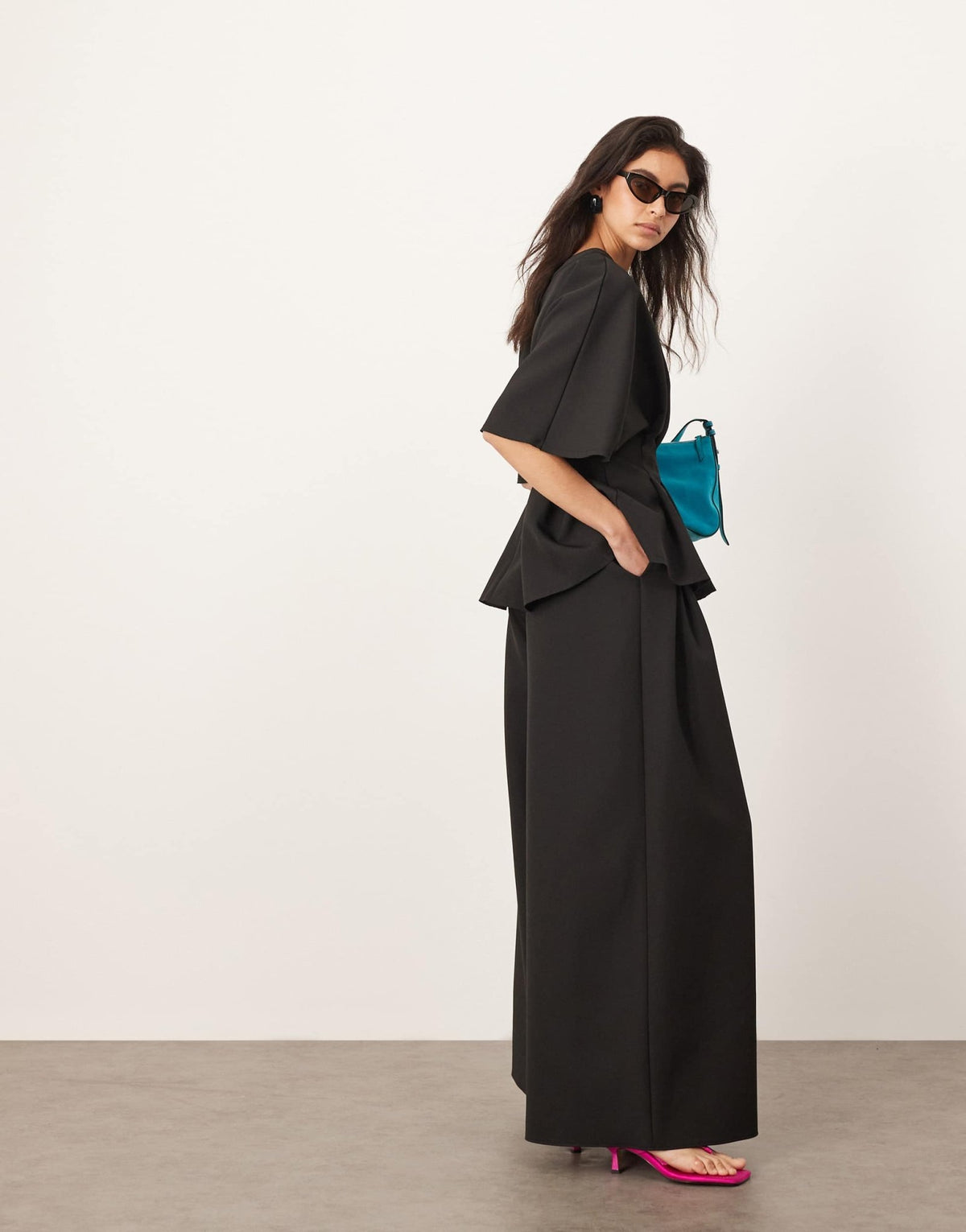 ARRANGE pleat waist tailored wide leg trouser co-ord in black - ASOS Sample Sale