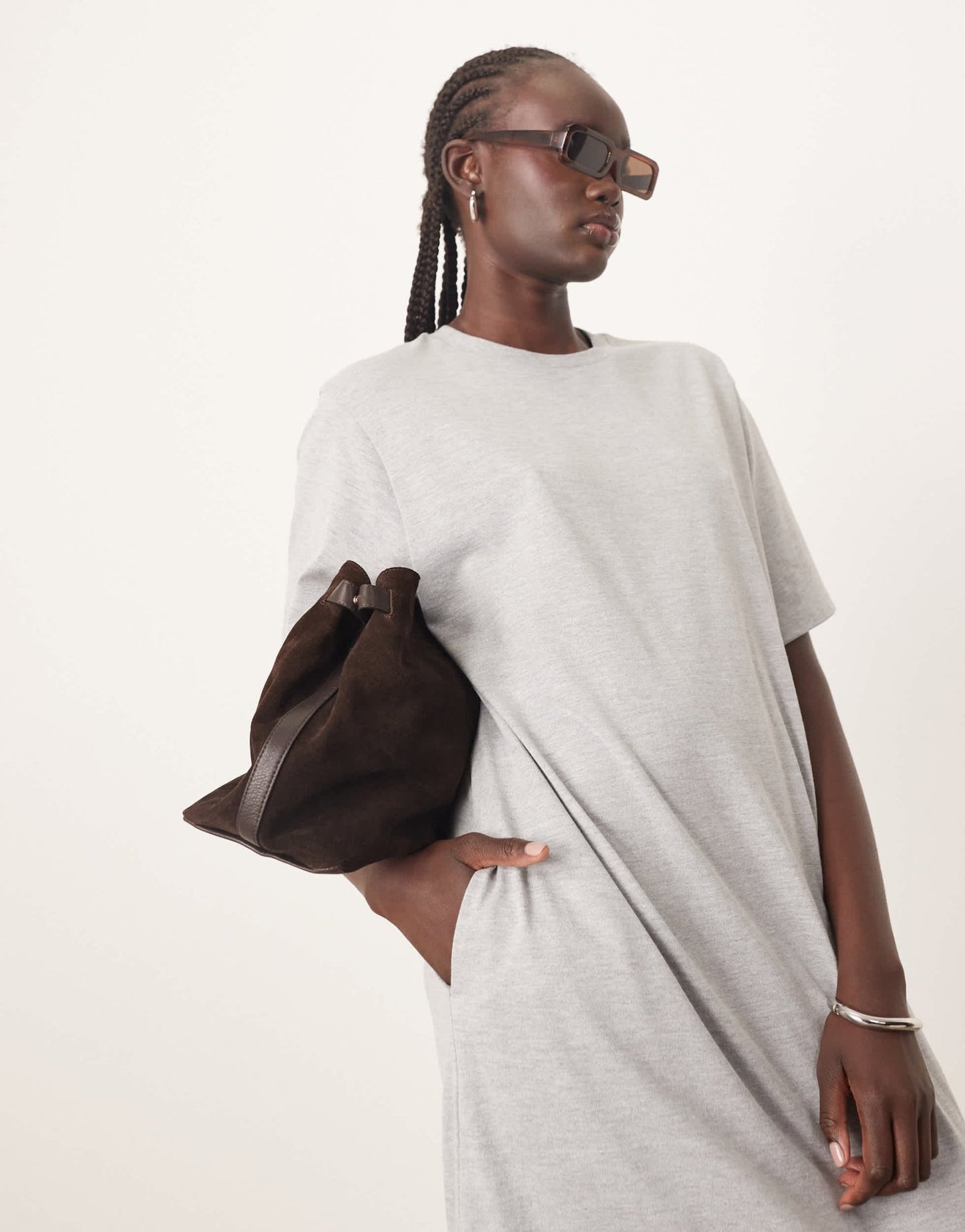 ARRANGE premium heavyweight t shirt midi dress in grey marl - ASOS Sample Sale