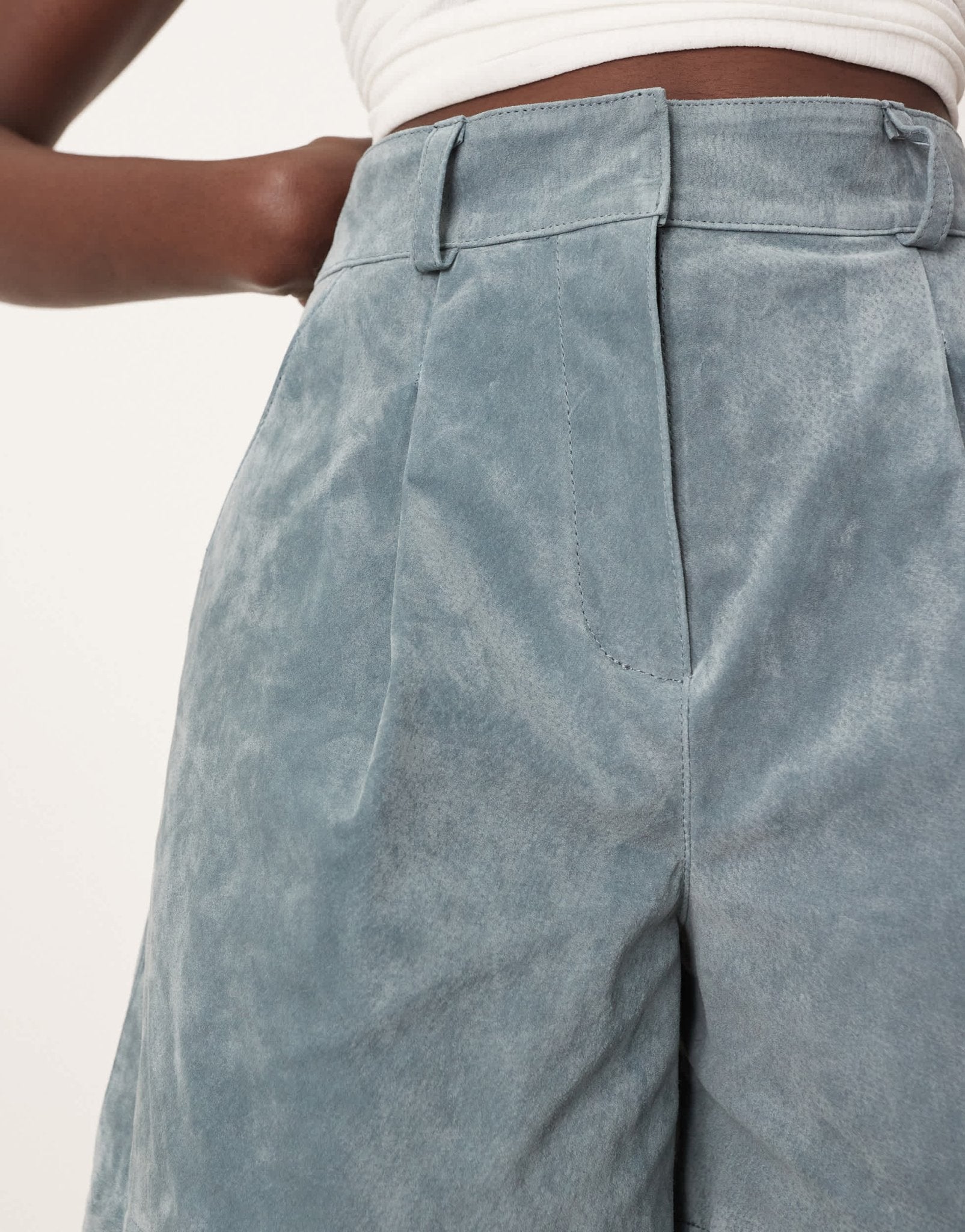 ARRANGE premium suede city shorts in light blue - ASOS Sample Sale