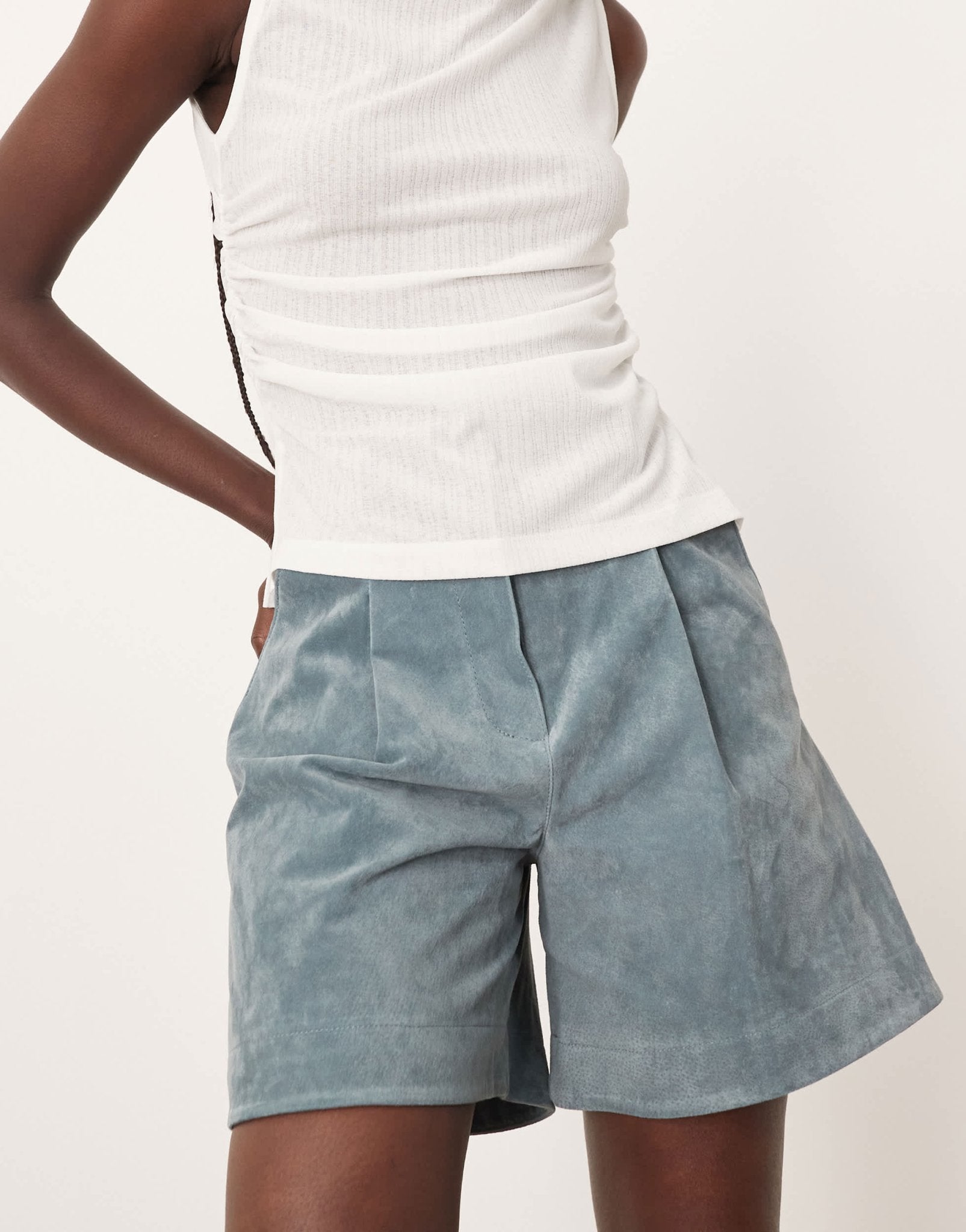 ARRANGE premium suede city shorts in light blue - ASOS Sample Sale