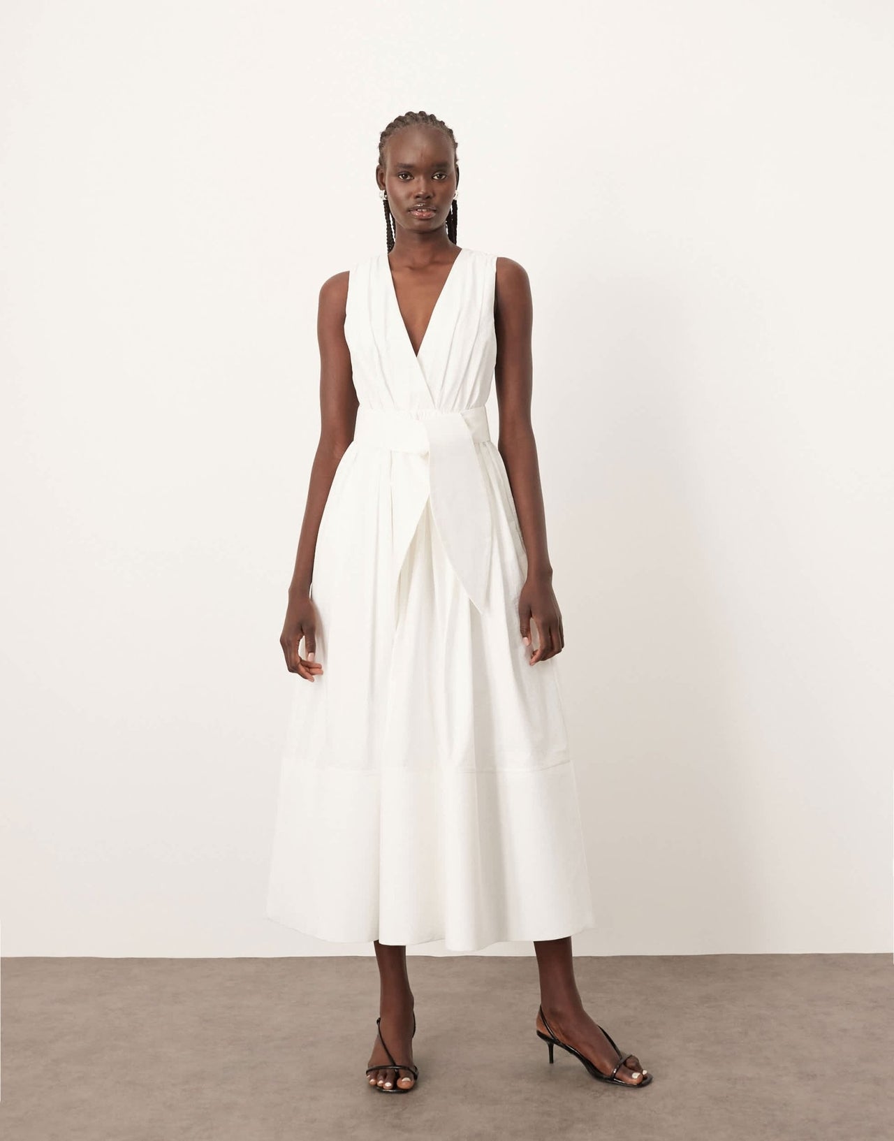 ARRANGE premium textured midi dress with v front in white - ASOS Sample Sale
