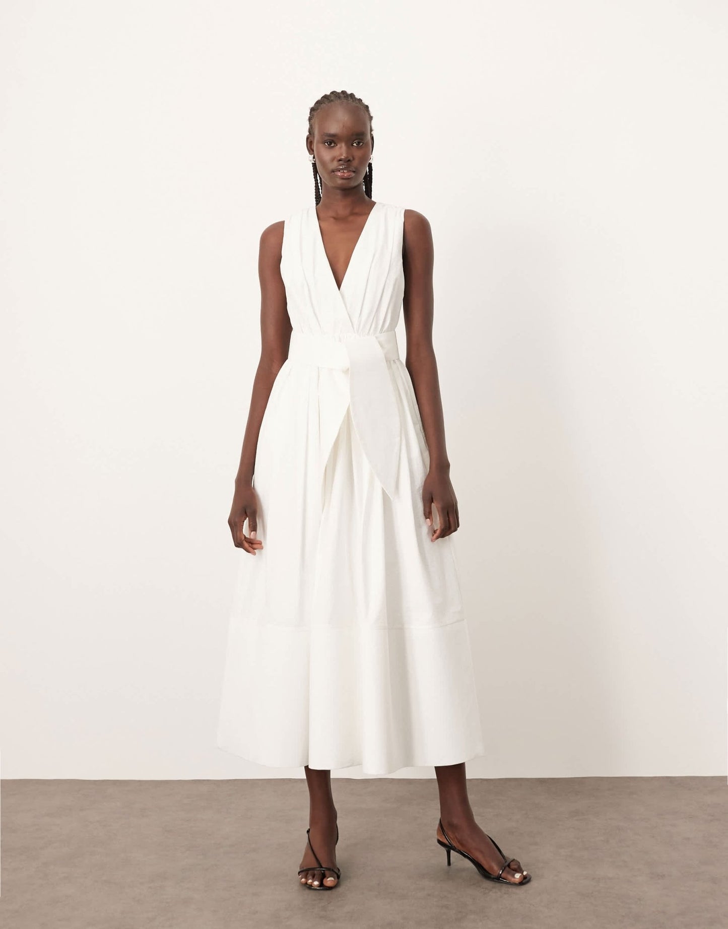 ARRANGE premium textured midi dress with v front in white - ASOS Sample Sale