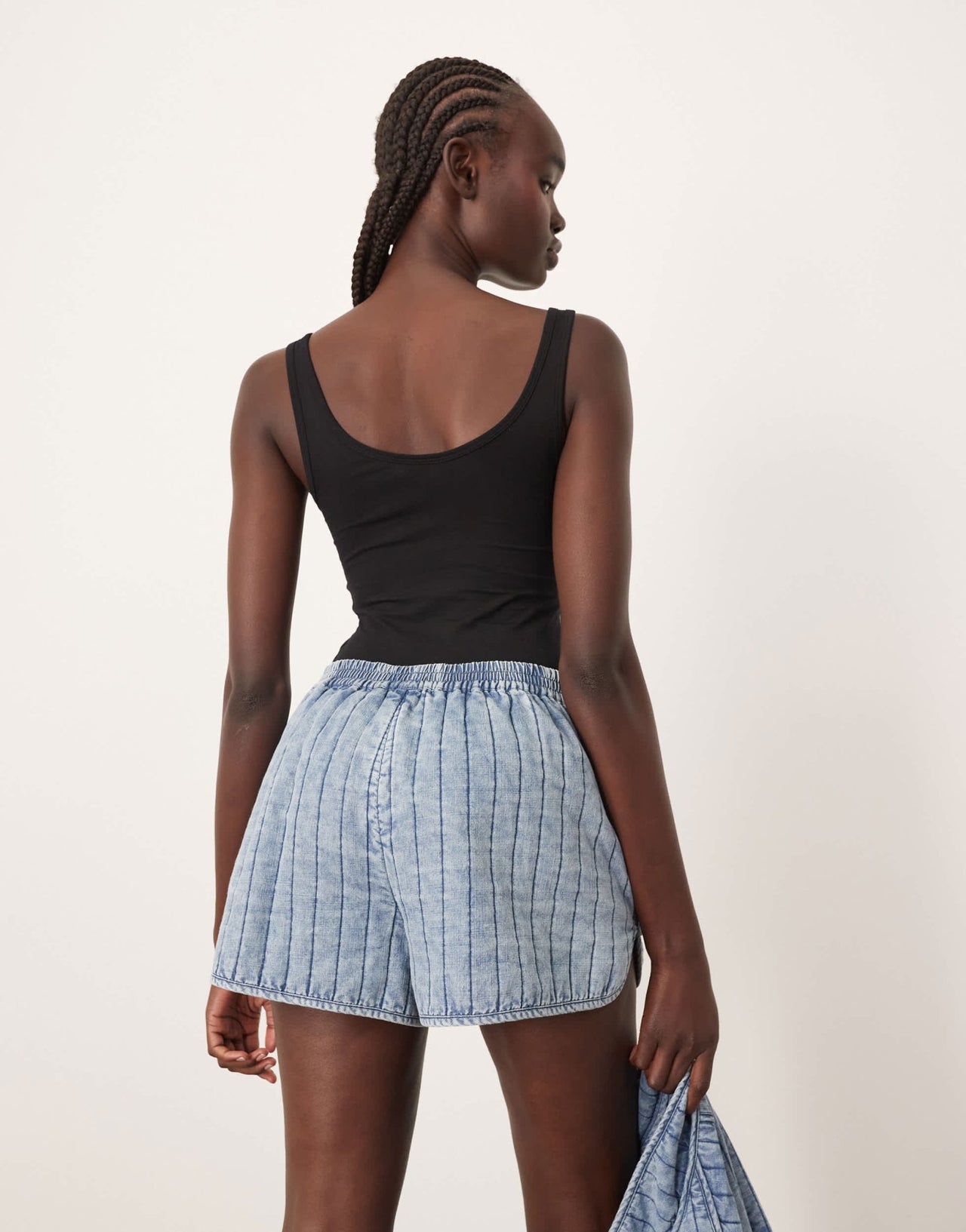 ARRANGE quilted distressed - look casual short co - ord with pockets in washed blue - ASOS Sample Sale