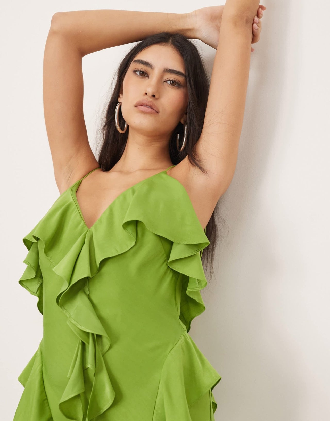 ARRANGE ruffle maxi slip dress with bias skirt in green - ASOS Sample Sale