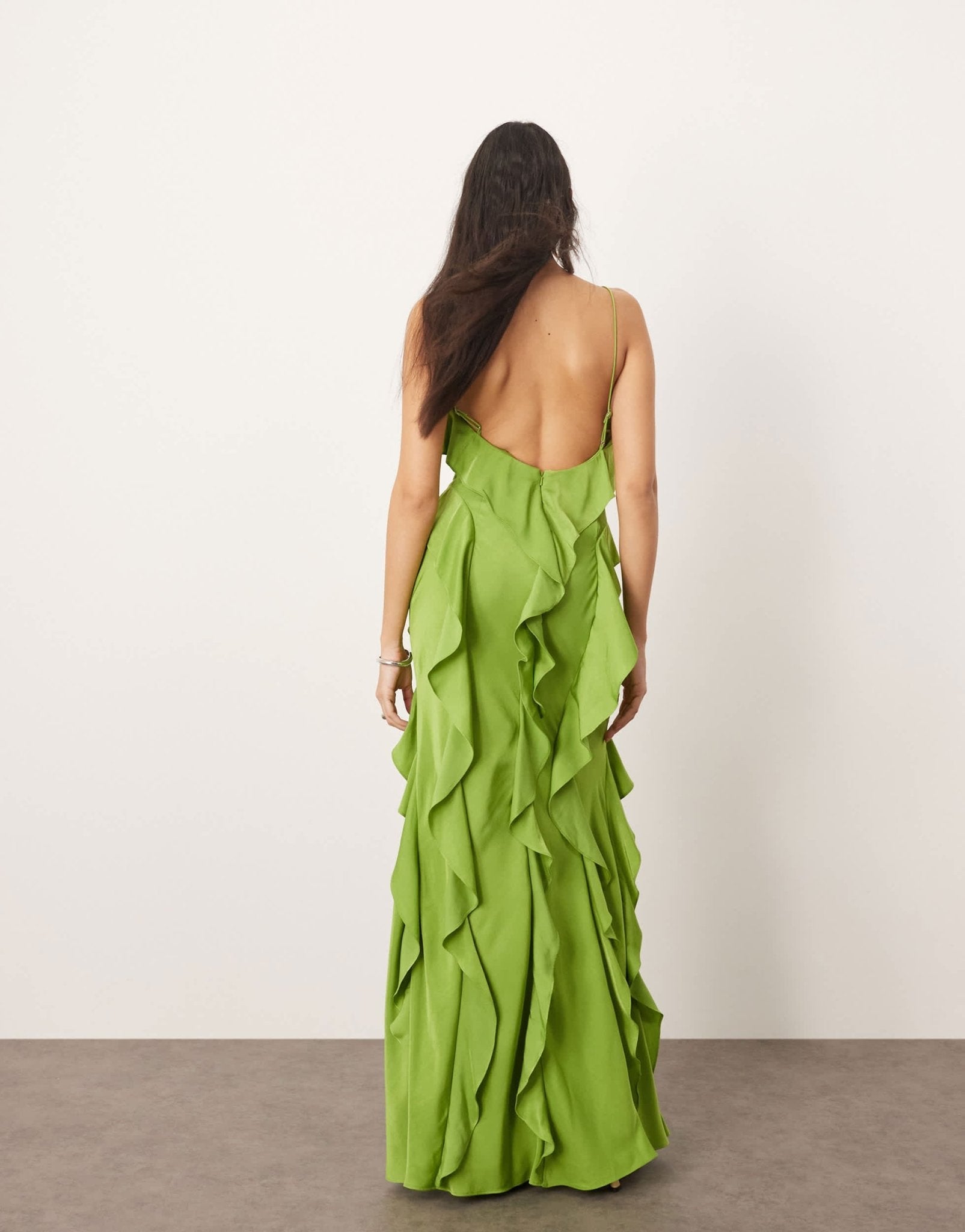 ARRANGE ruffle maxi slip dress with bias skirt in green - ASOS Sample Sale