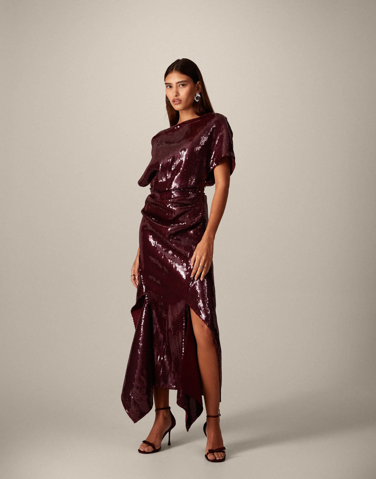 ARRANGE sequin draped bodice square cut hem maxi dress in red - ASOS Sample Sale