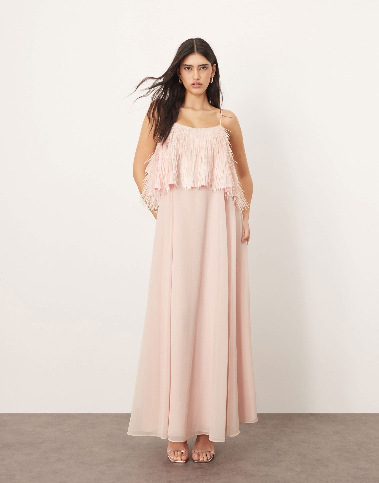ARRANGE shard sequin layered trapeze cami maxi dress in light pink - ASOS Sample Sale