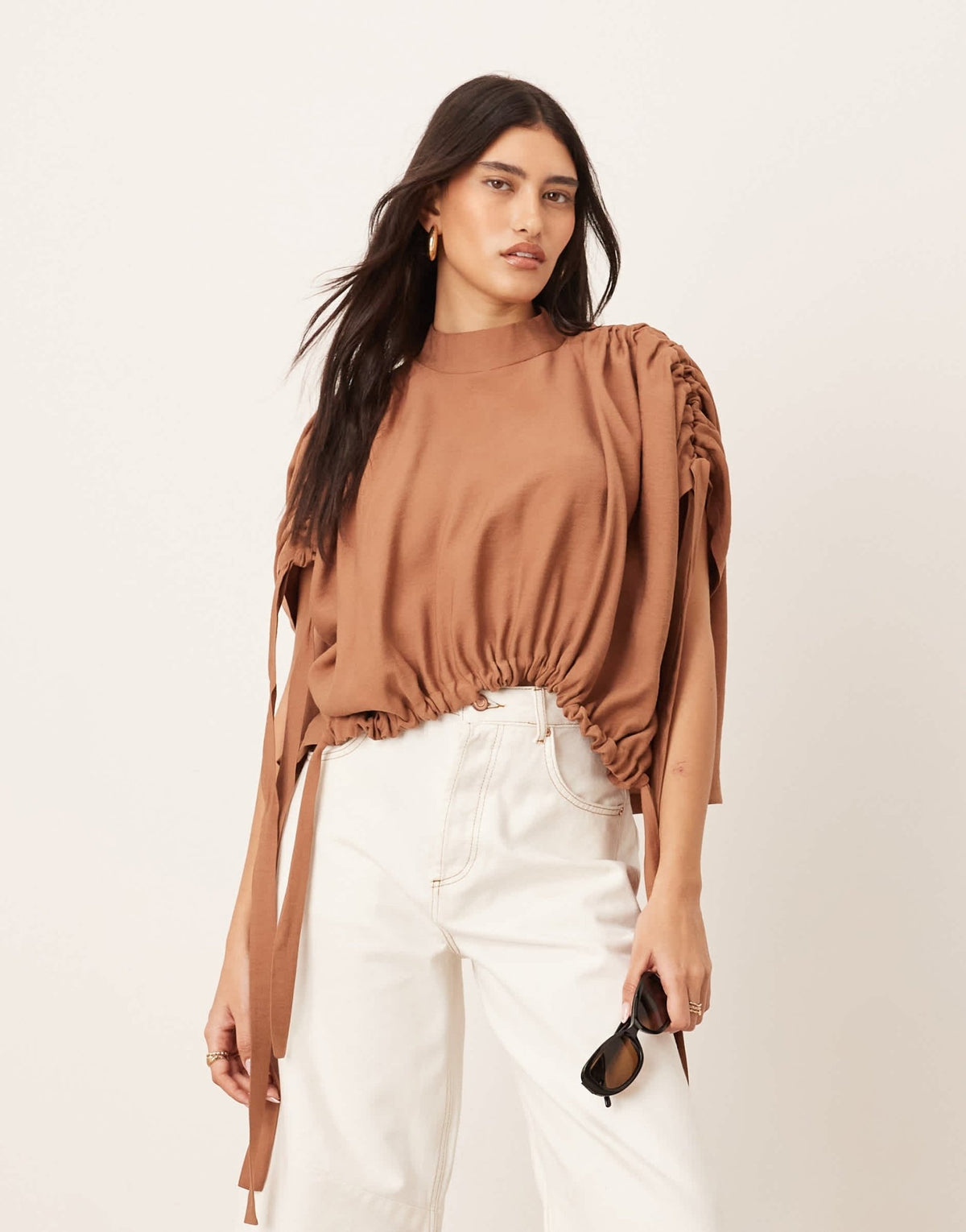 ARRANGE slouchy top with drawstring detail in mocha - ASOS Sample Sale