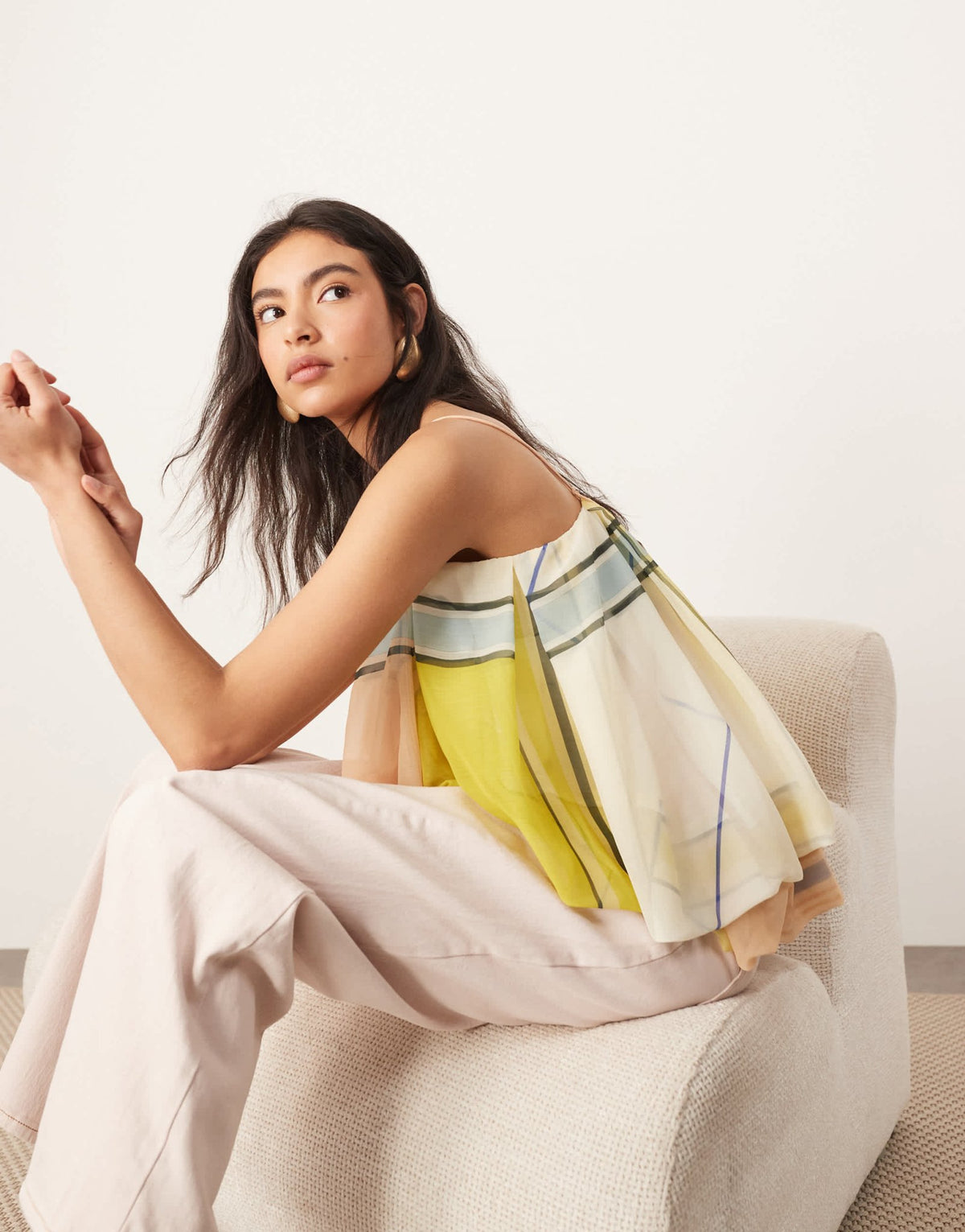 ARRANGE strappy puff volume top in check print - ASOS Sample Sale