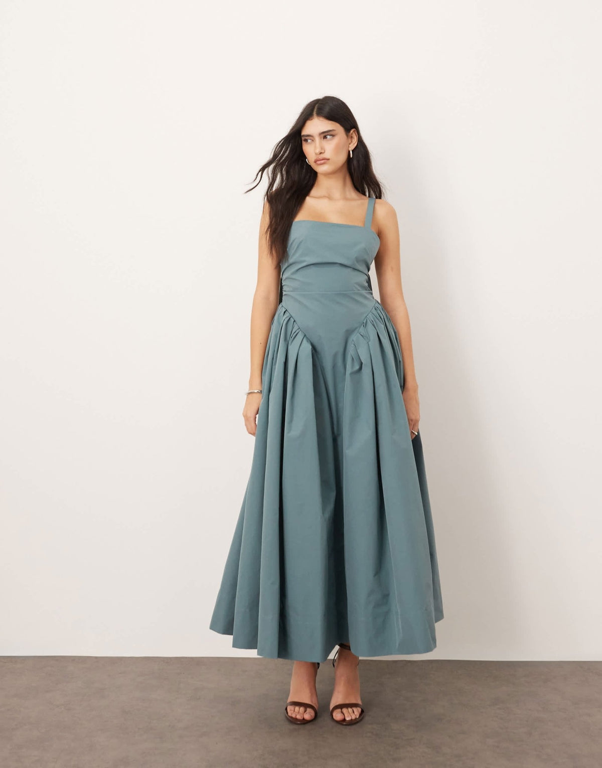 ARRANGE strappy ruched bodice full skirt maxi dress in dusky blue - ASOS Sample Sale