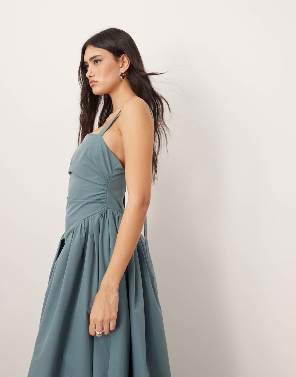ARRANGE strappy ruched bodice full skirt maxi dress in dusky blue - ASOS Sample Sale
