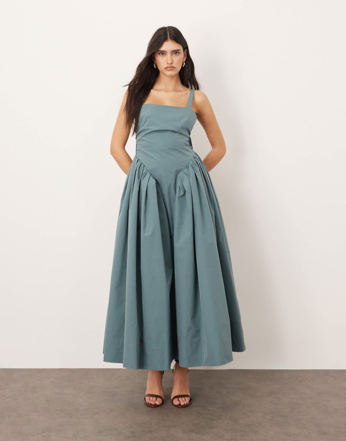 ARRANGE strappy ruched bodice full skirt maxi dress in dusky blue - ASOS Sample Sale