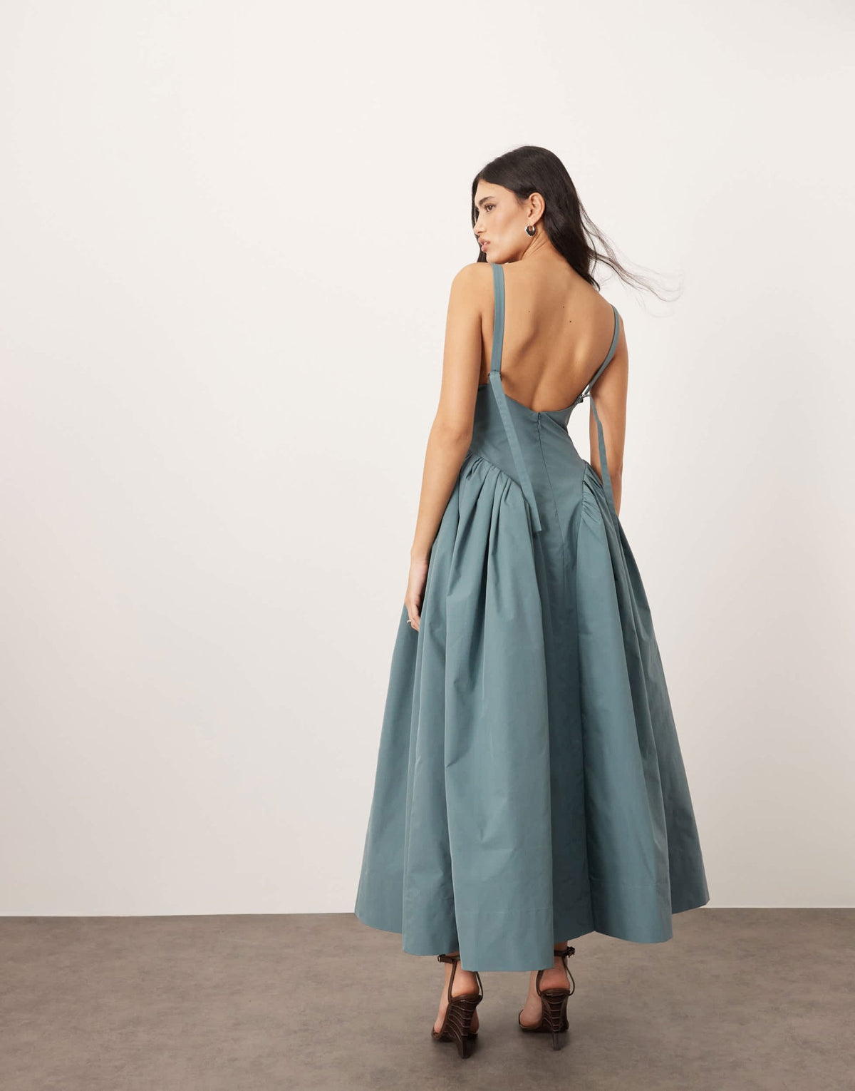 ARRANGE strappy ruched bodice full skirt maxi dress in dusky blue - ASOS Sample Sale