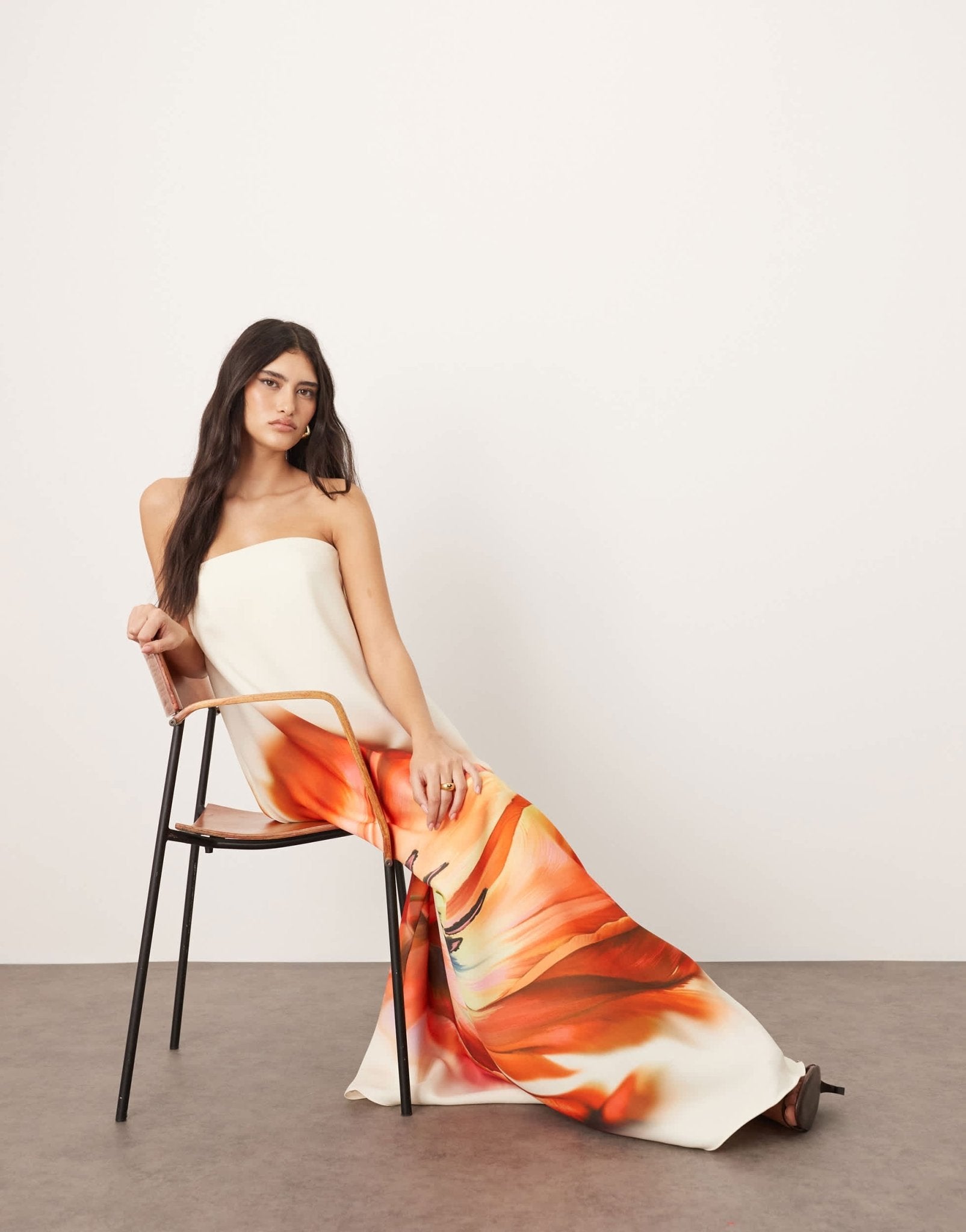 ARRANGE structured bandeau column maxi dress with internal corset in overblown floral print - ASOS Sample Sale