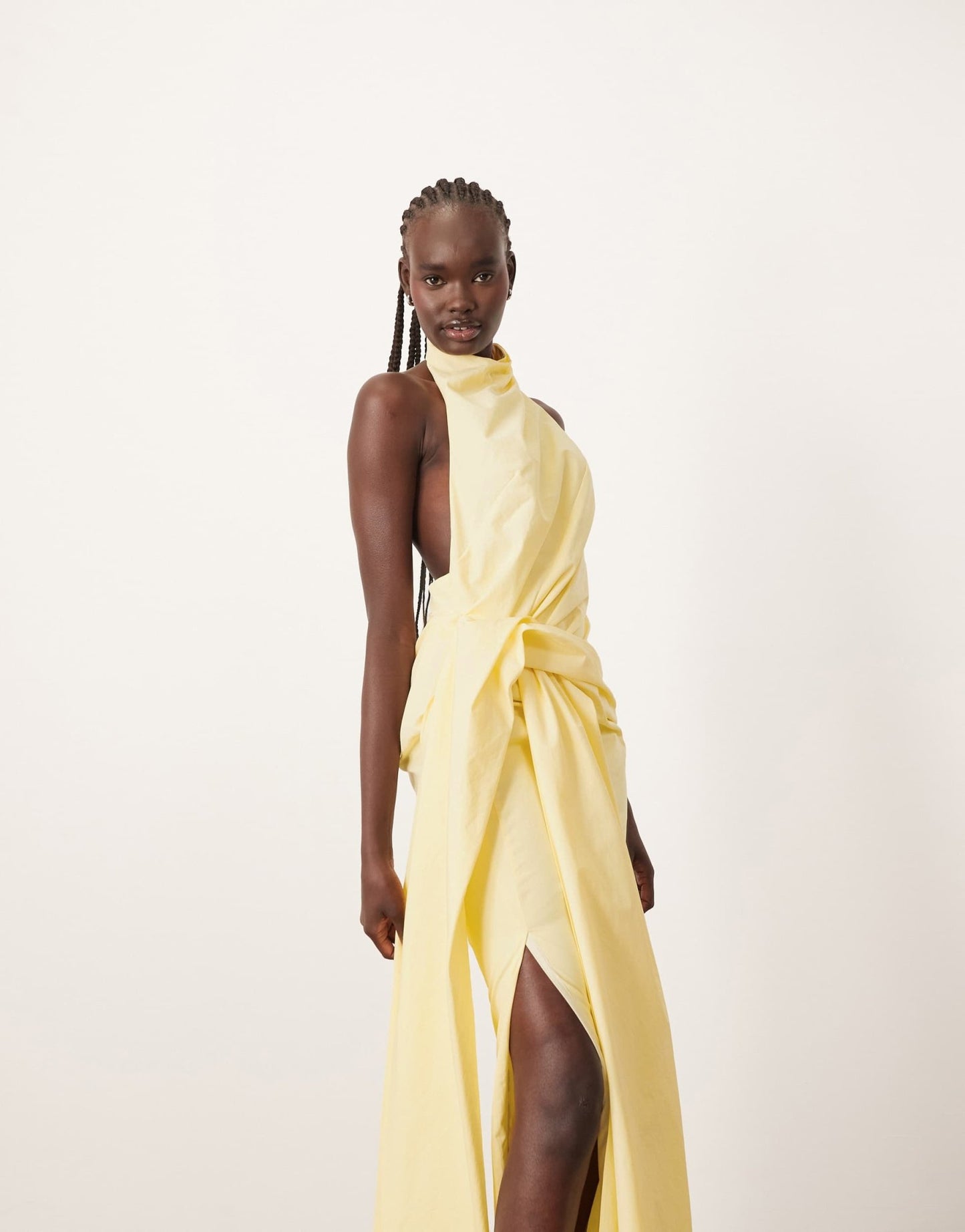 ARRANGE structured halter maxi dress with drape detail in lemon - ASOS Sample Sale