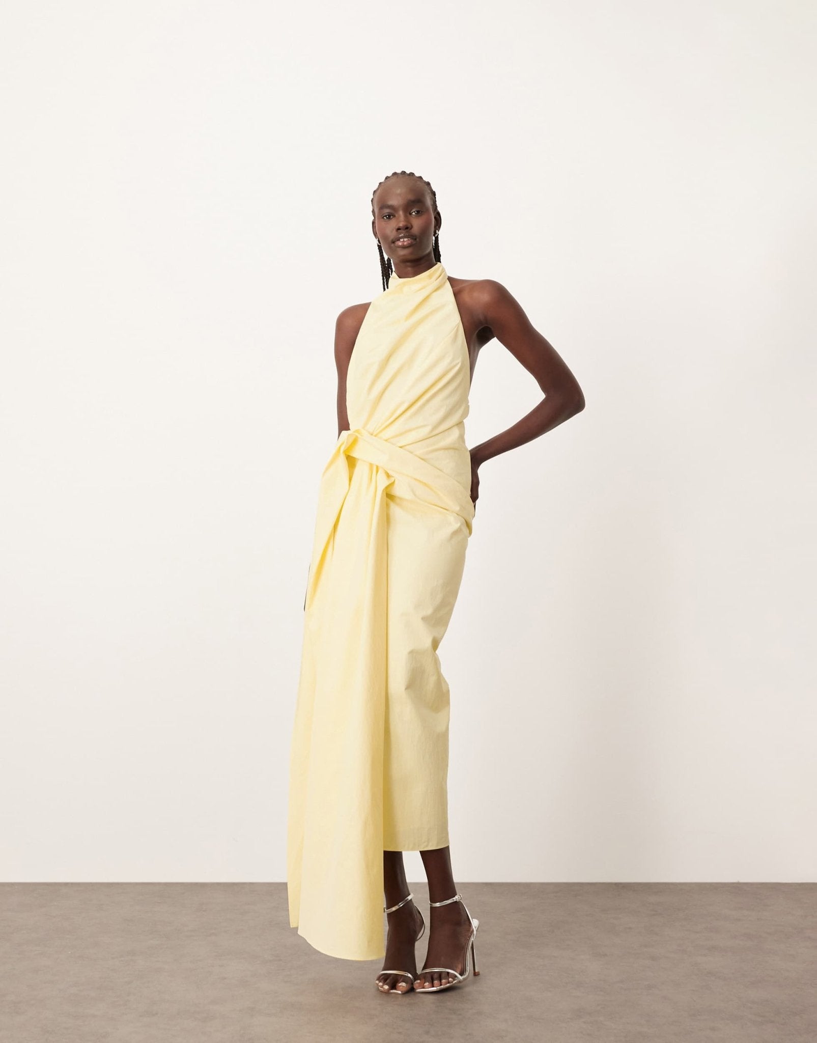 ARRANGE structured halter maxi dress with drape detail in lemon - ASOS Sample Sale