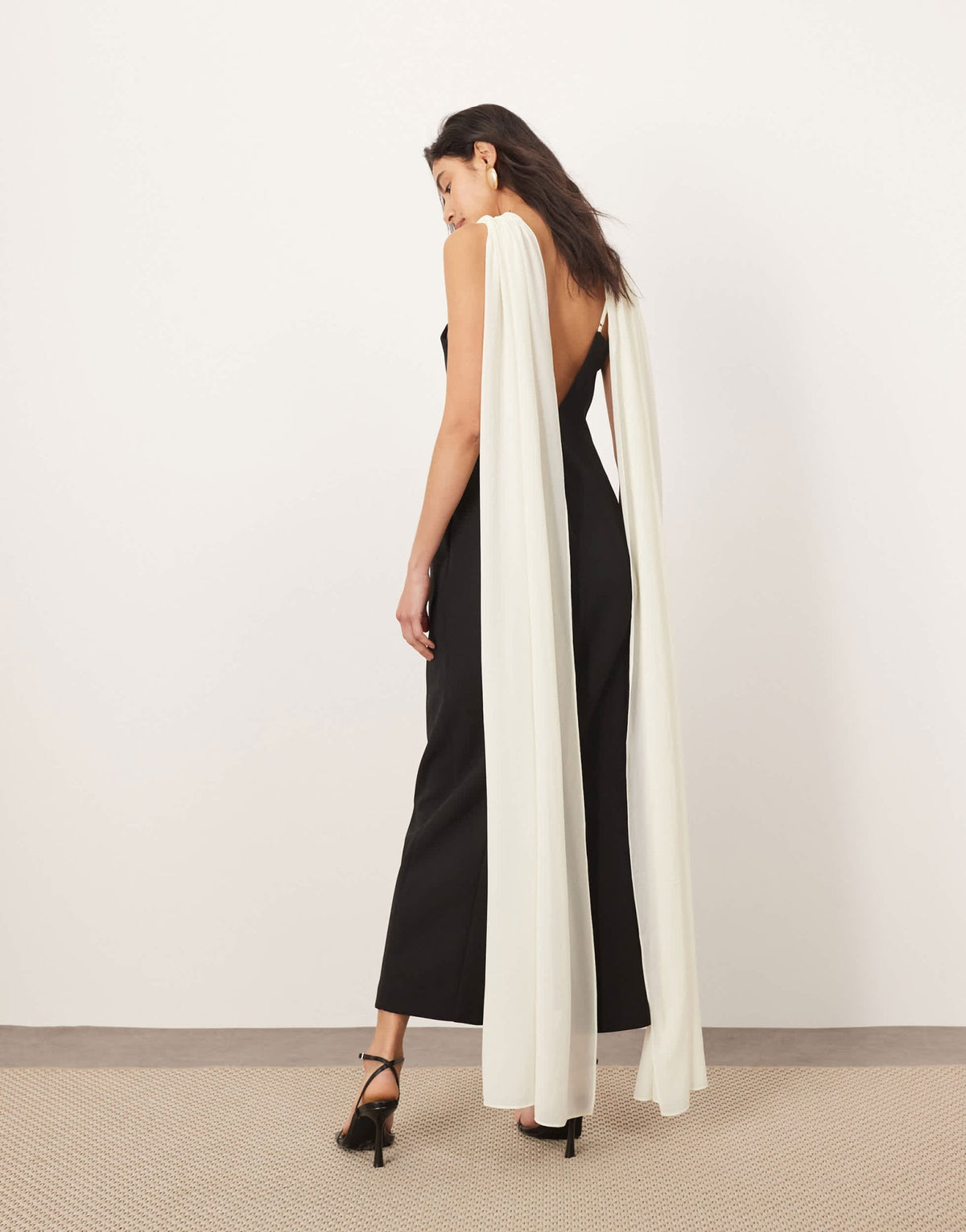 ARRANGE structured maxi dress with chiffon drape in mono - ASOS Sample Sale