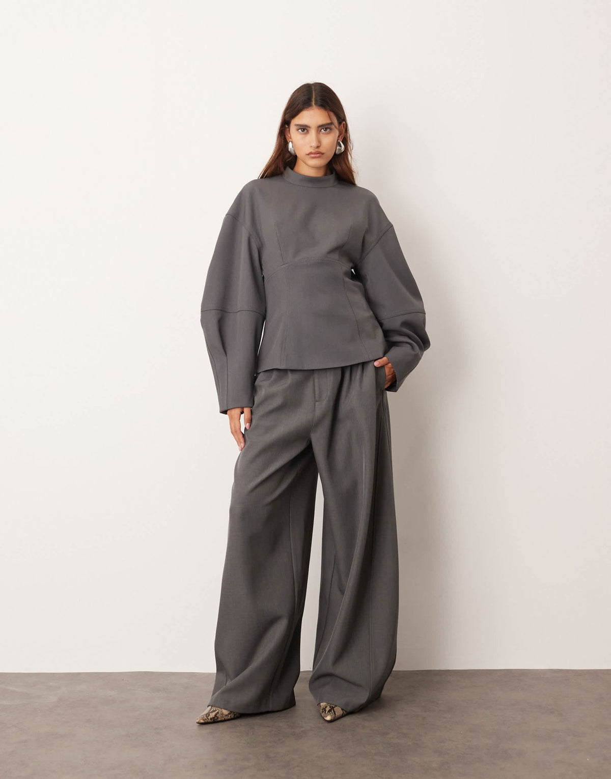 ARRANGE tailored pleated detail wide leg barrel co-ord trouser in grey - ASOS Sample Sale