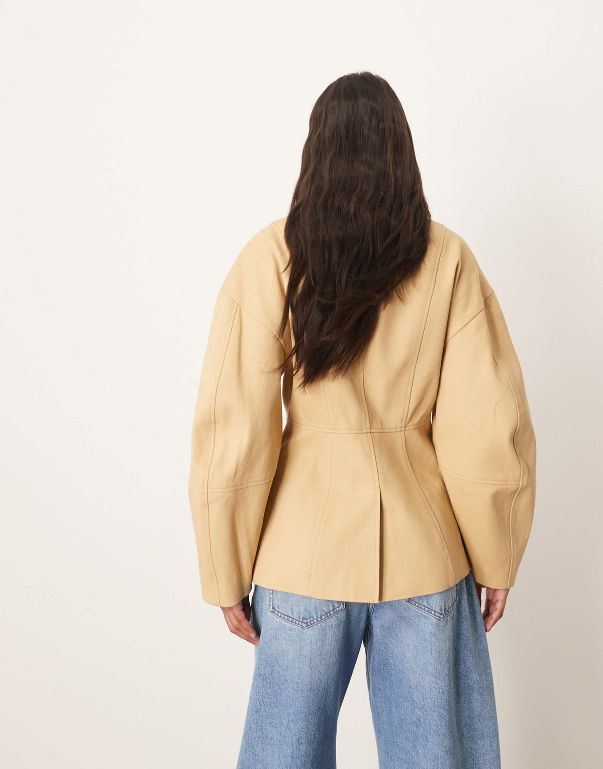 ARRANGE twill jacket with ovoid sleeve and cinched waist in camel - ASOS Sample Sale