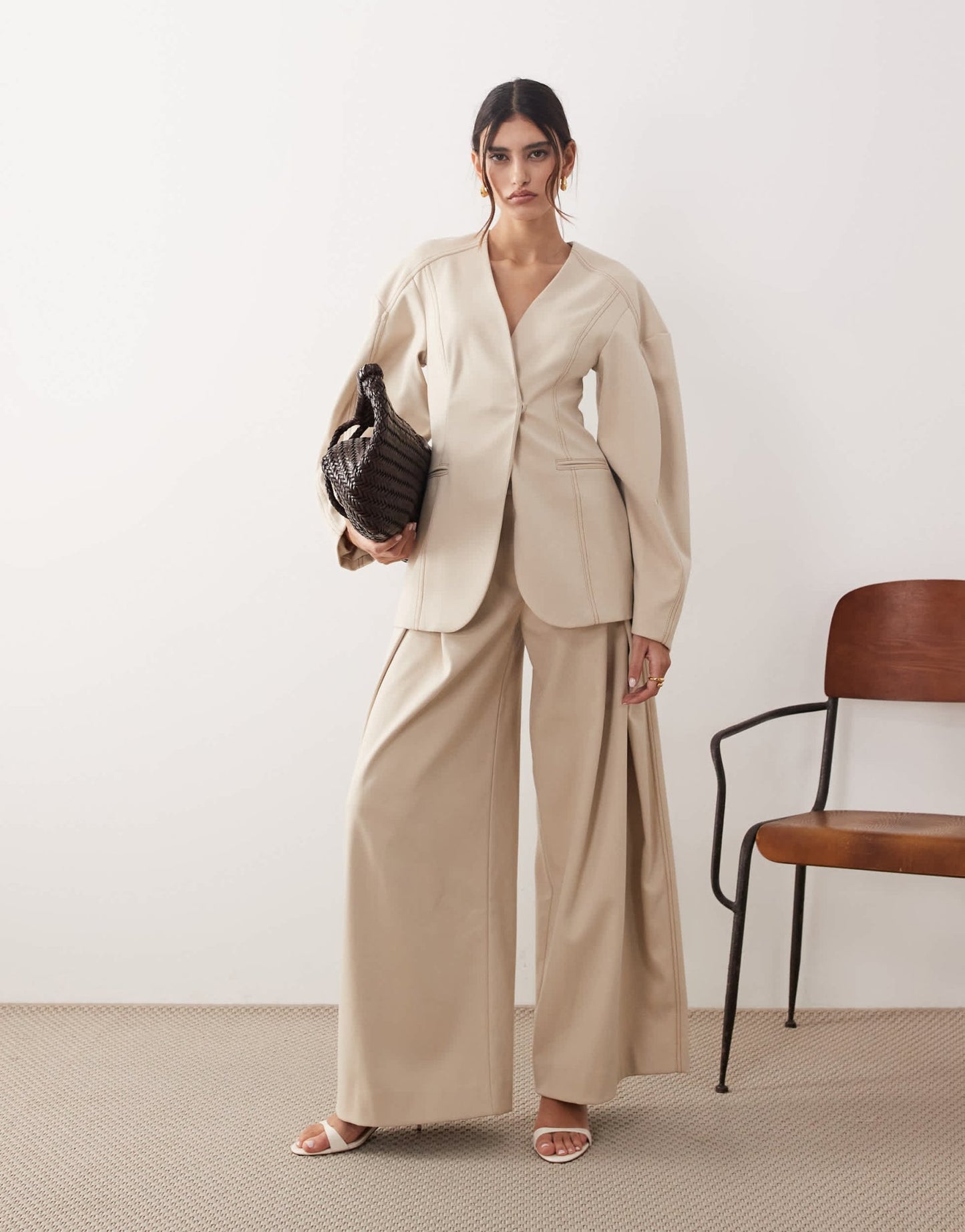 ARRANGE twill sculpted blazer co - ord in stone - ASOS Sample Sale