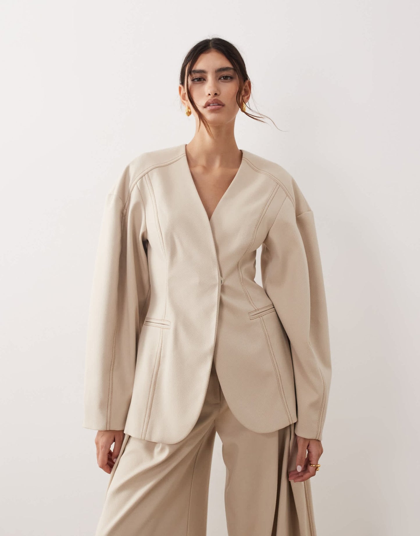 ARRANGE twill sculpted blazer co - ord in stone - ASOS Sample Sale