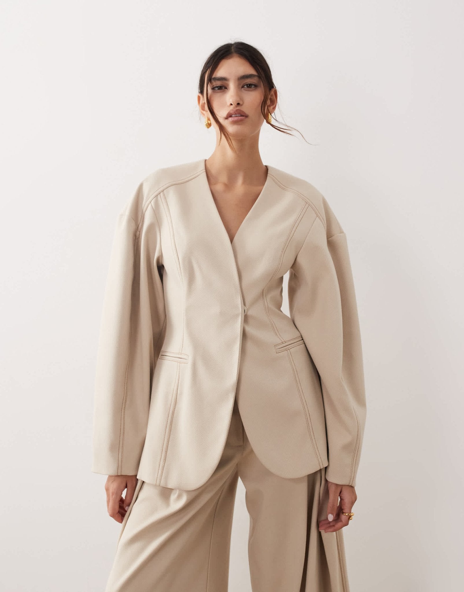 ARRANGE twill sculpted blazer co - ord in stone - ASOS Sample Sale
