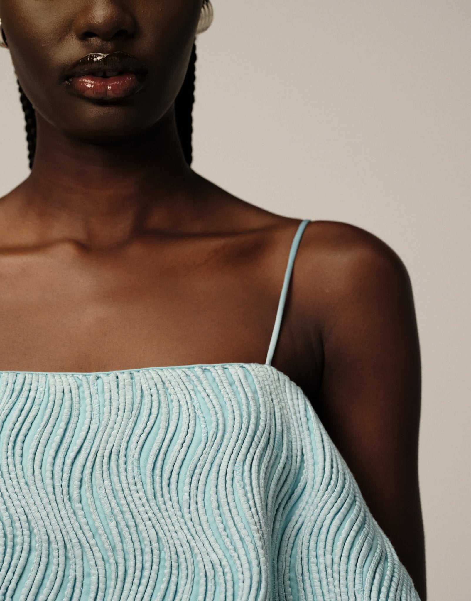 ARRANGE wavey texture structured trapeze cami top in blue - ASOS Sample Sale