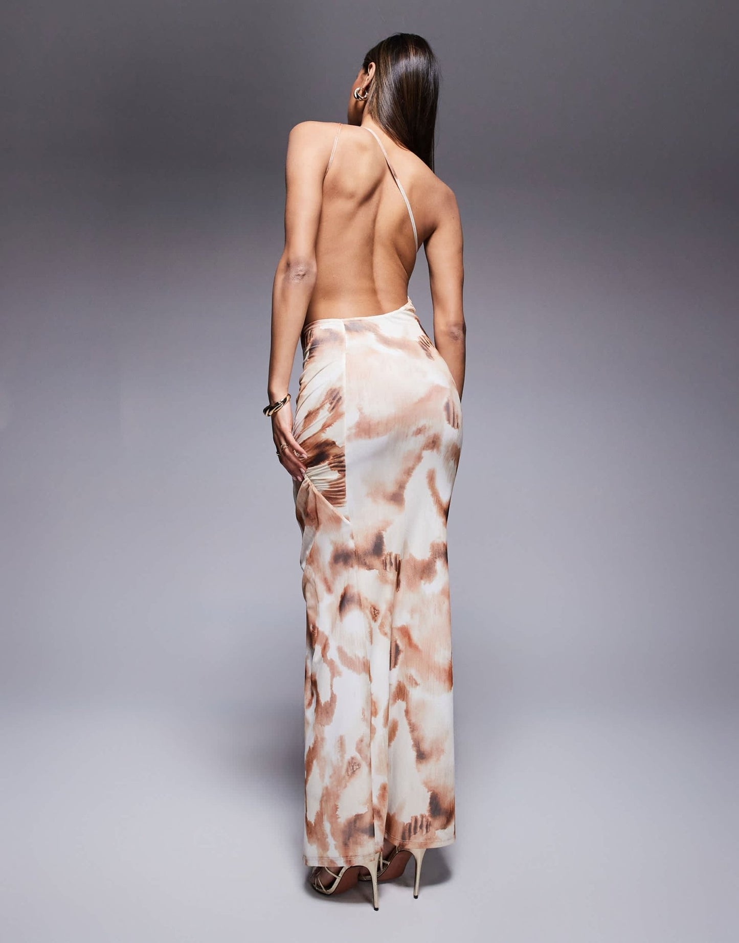 ASOD DESIGN one shoulder with ruching detail maxi dress in print - ASOS Sample Sale
